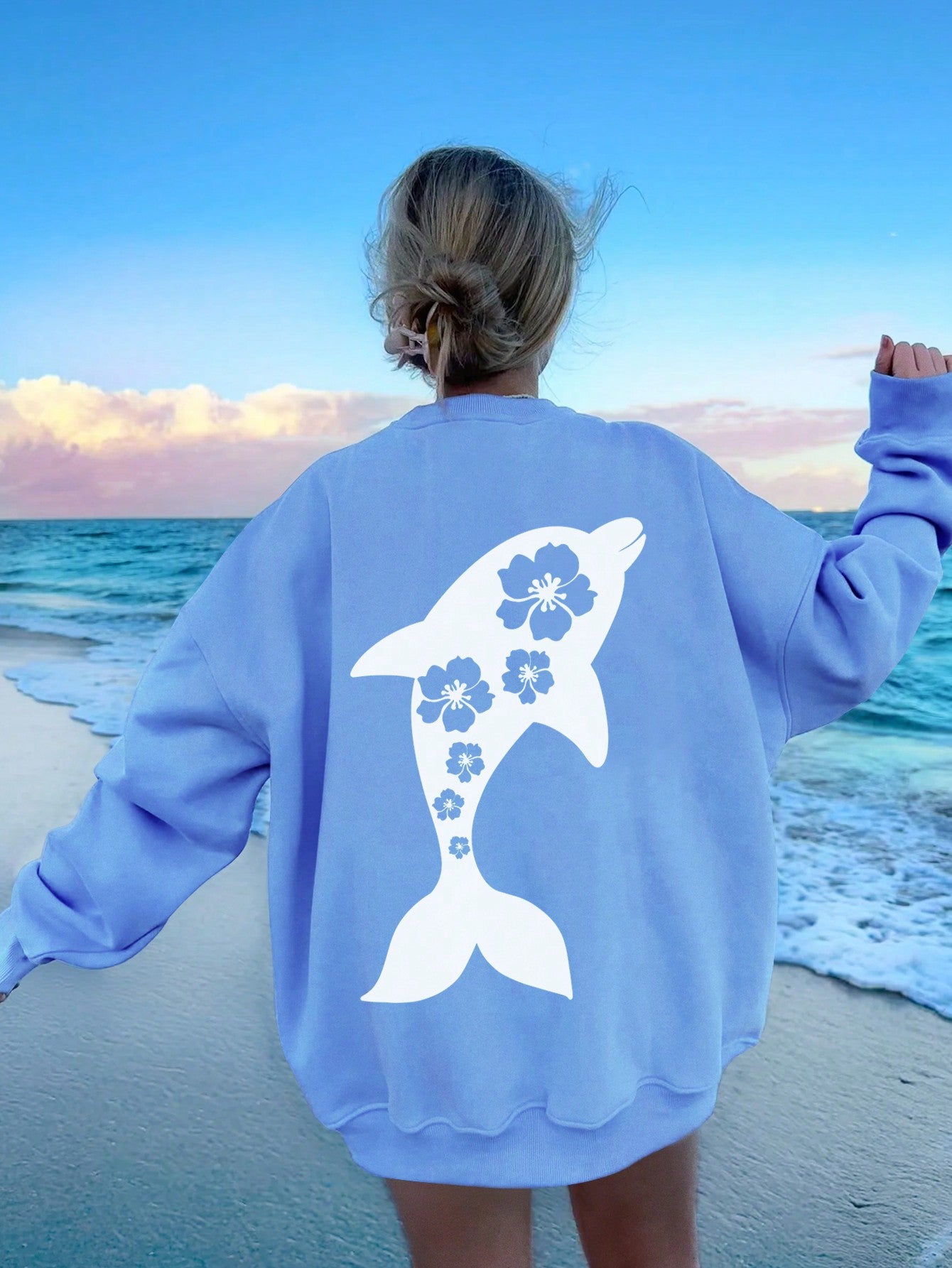 Casual Simple Printed Round Neck Loose Fit Women's Long Sleeve Sweatshirt