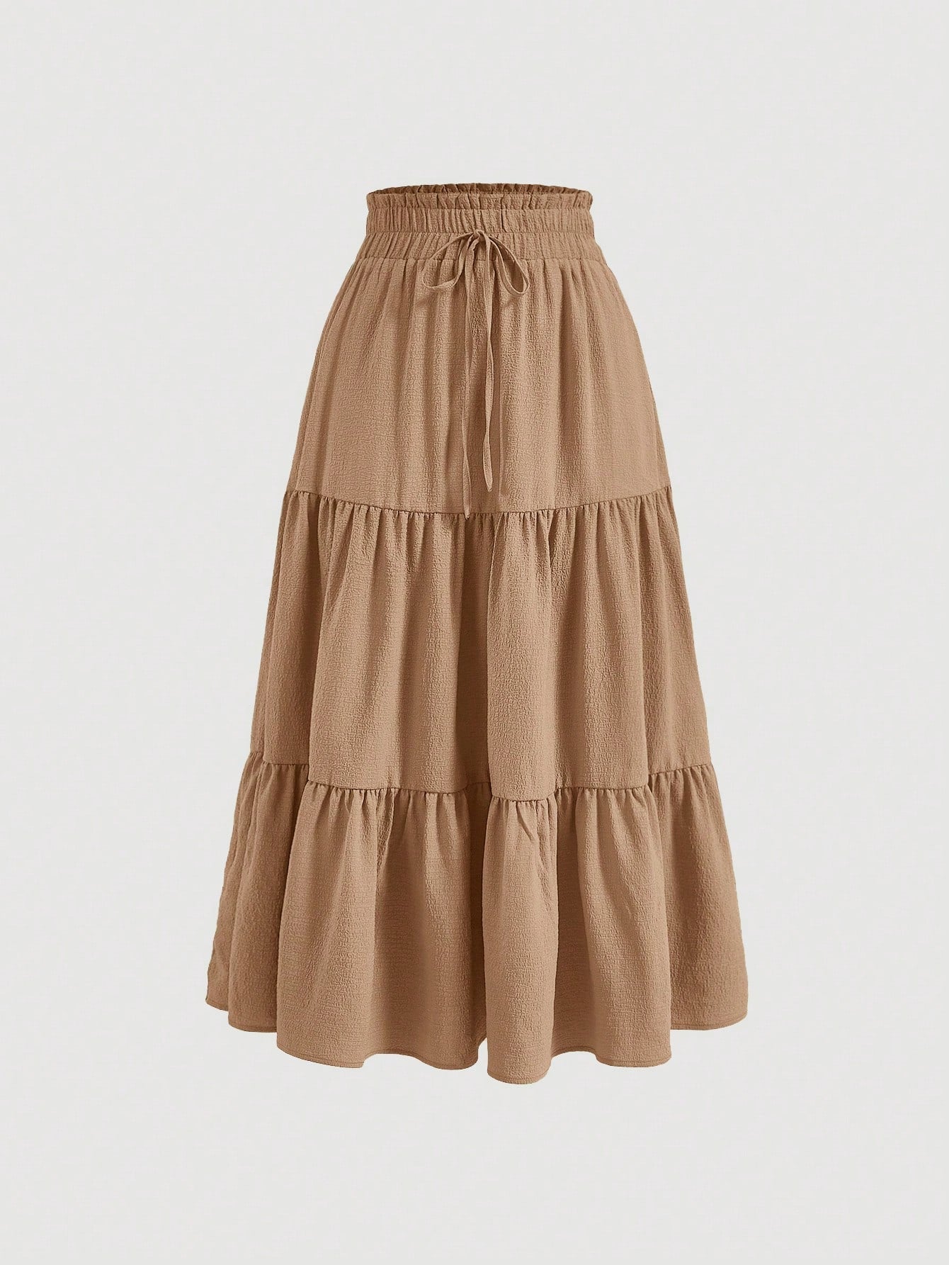 Solid Drawstring Waist Ruffle Hem Skirt