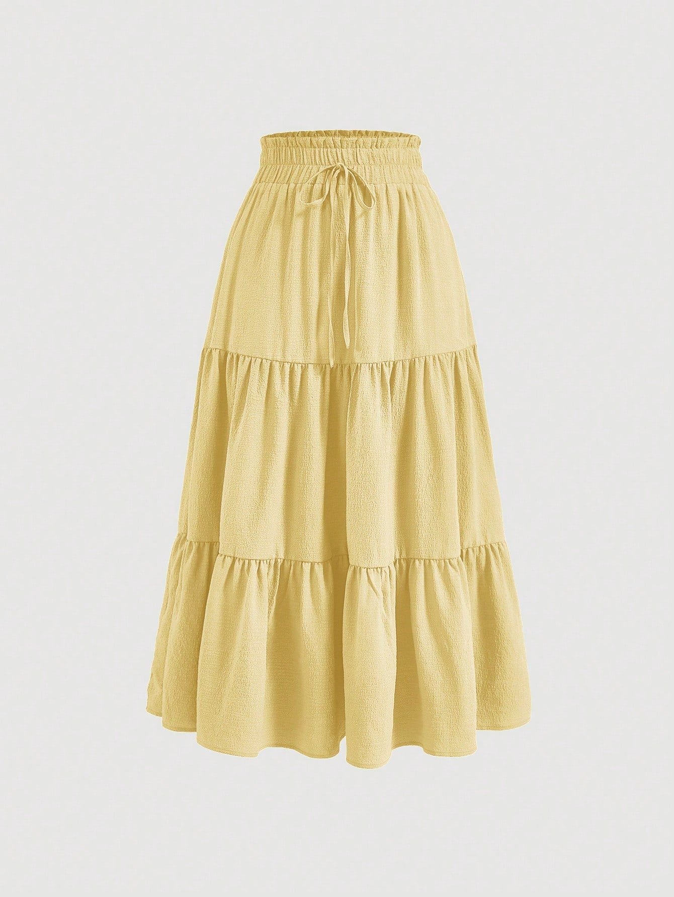 Solid Drawstring Waist Ruffle Hem Skirt