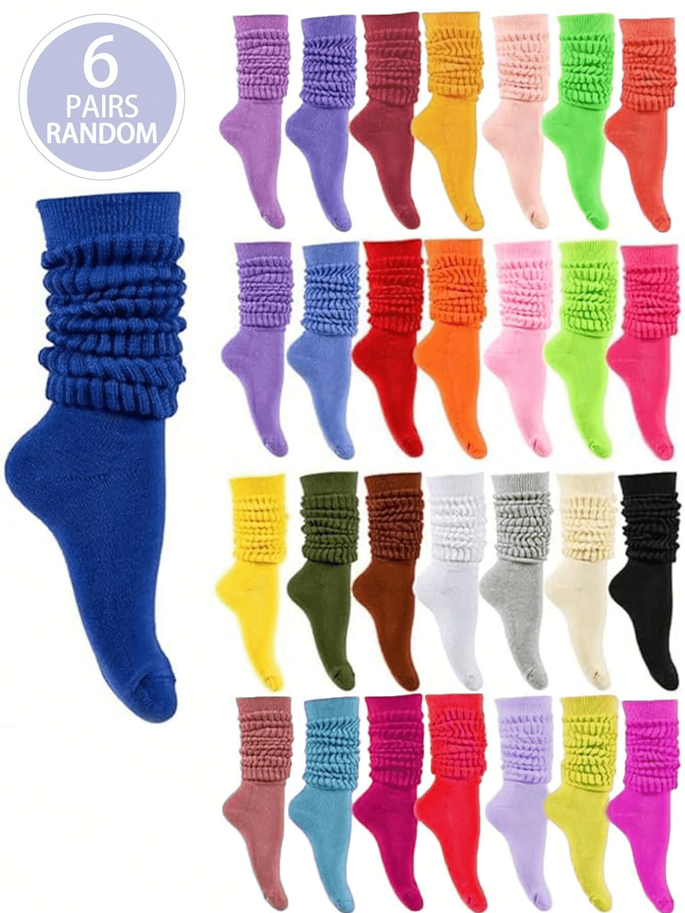 6 Pairs Of Solid Color Children's And Teenager's Random Candy Color Autumn And Winter Warm Slouch Socks, Scrunch Socks