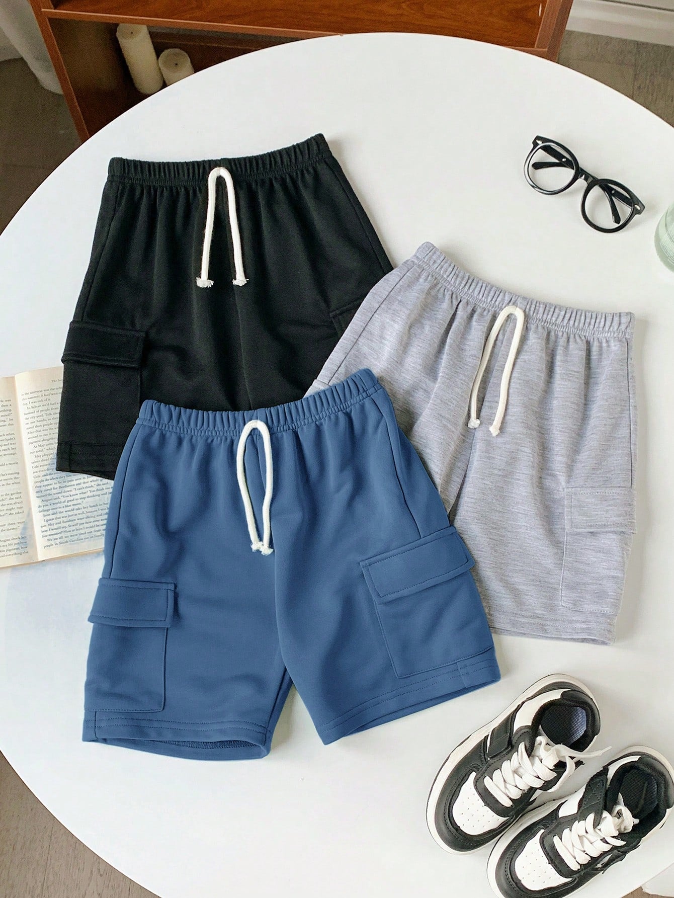 3pcs/Set Young Boy Casual Sports Style Loose Fit Knitted Elastic Waist Shorts, Summer