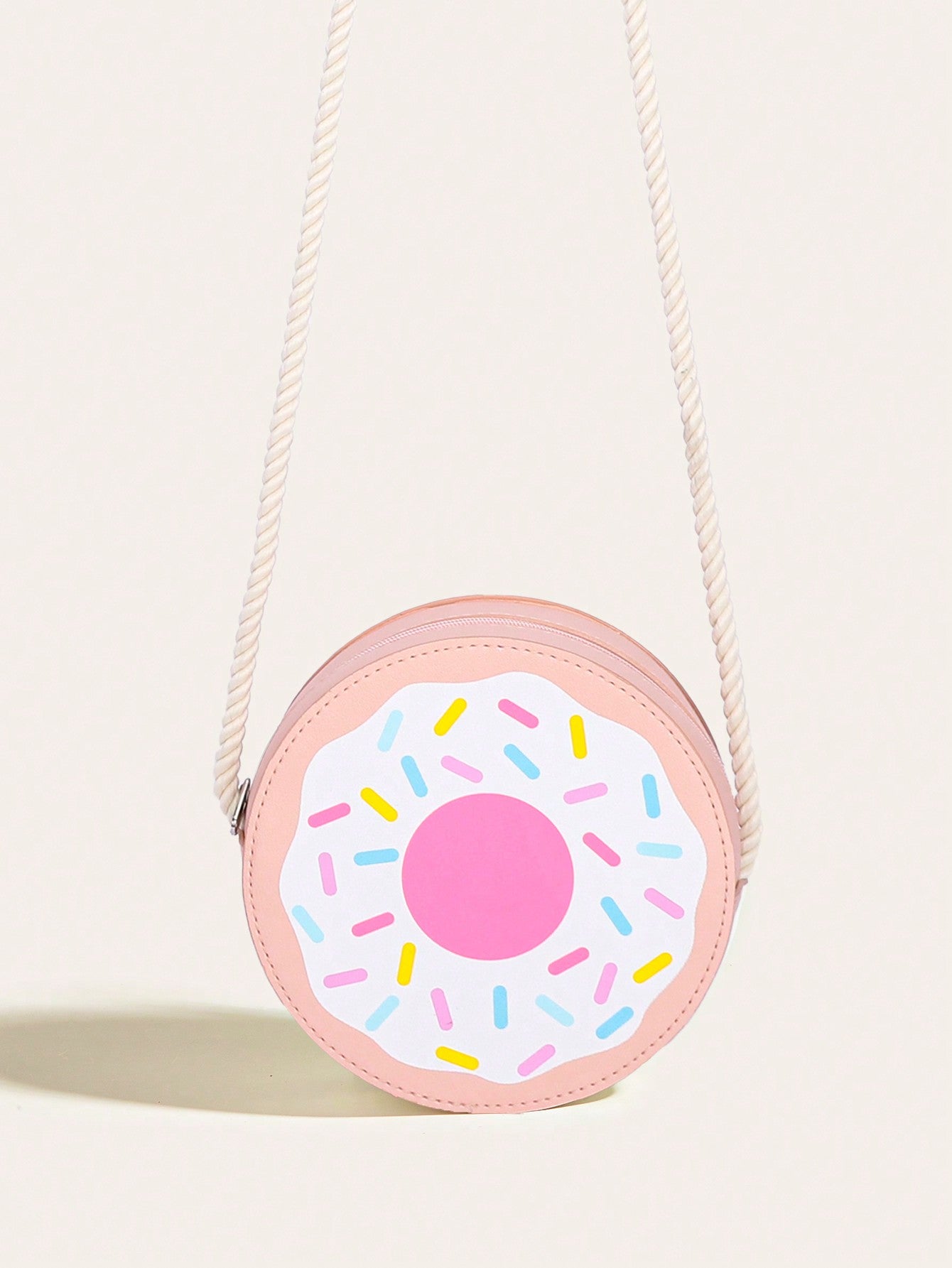 1pc Girls' Pink Pu Donut Shaped Crossbody Bag With Cute And Fun Design