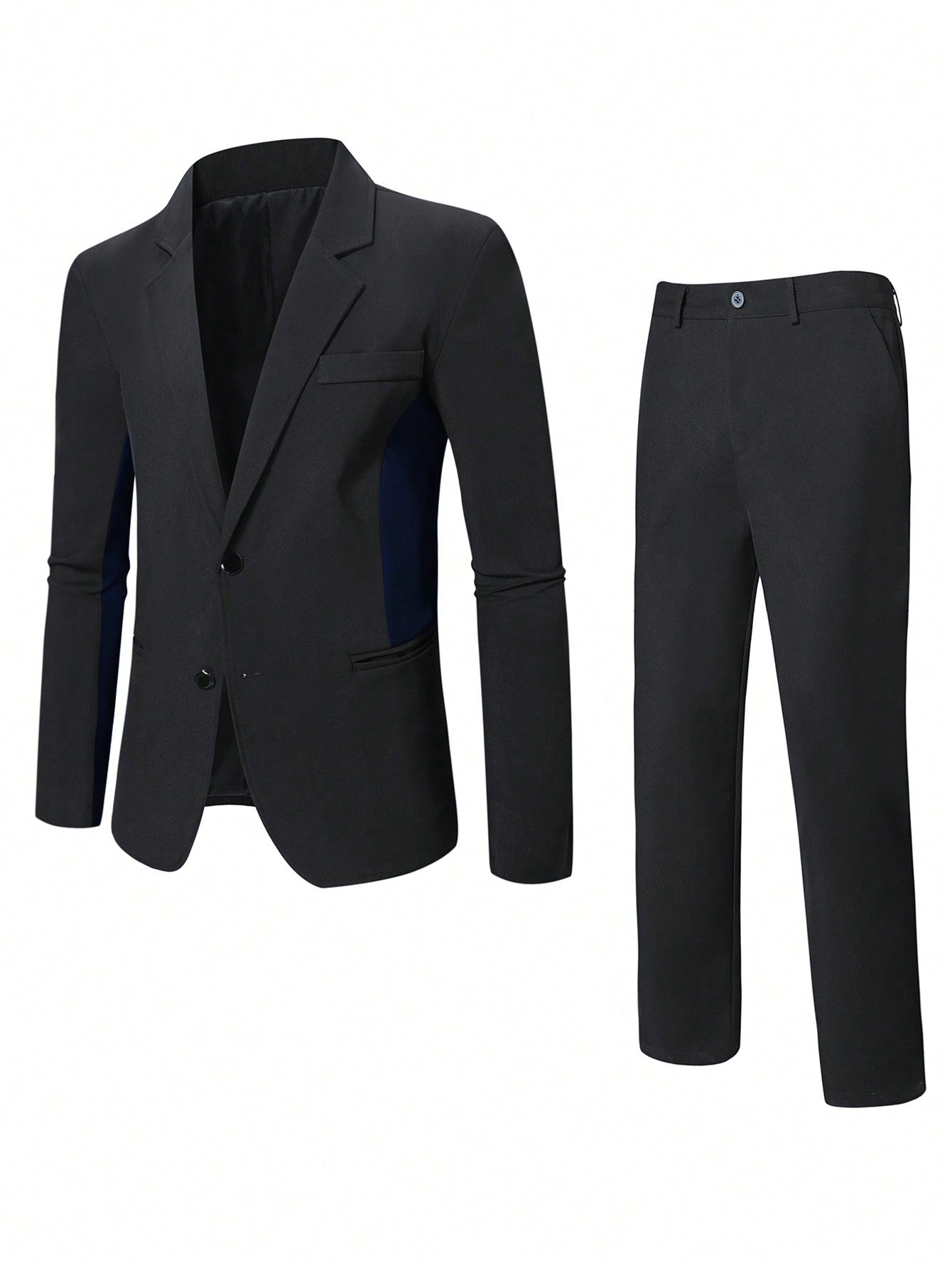 2pcs Big Size Men's Solid Color Button Front Long Sleeve Blazer And Trousers Suit Set