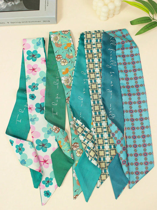 4pcs Fashionable Silk Scarf Ribbon Hair Ties For Women