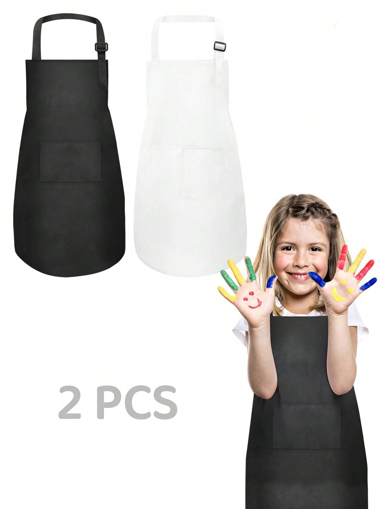 Kids Apron, 2 Packs Kids Aprons For Girls Boys, Children Art Painting Aprons Kitchen Classroom Cooking Baking (3-13Years)