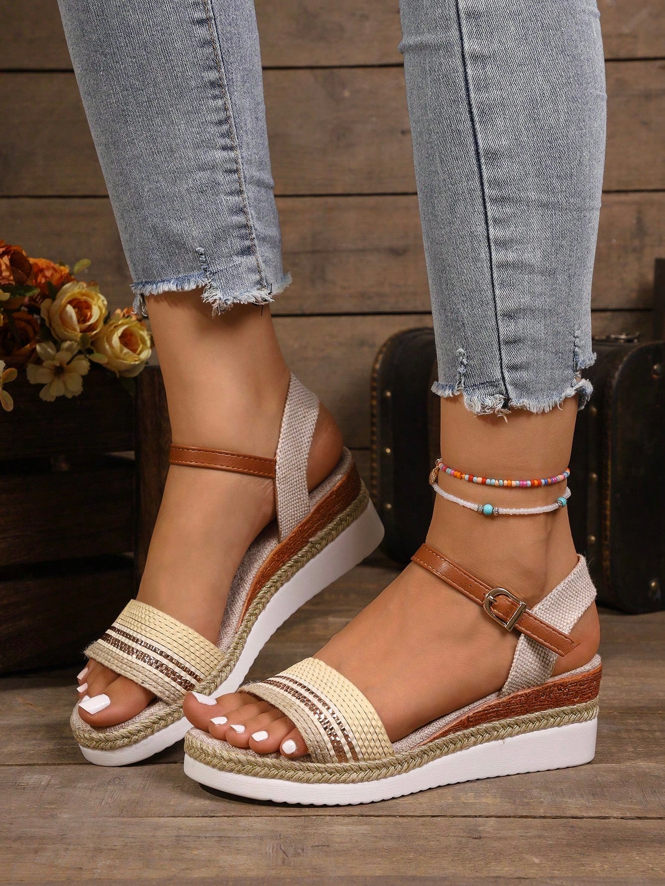 Women\ Colorful Fashionable Wedge Sandals, Bohemian Style, Perfect For Summer Beach Vacation And Casual Wear