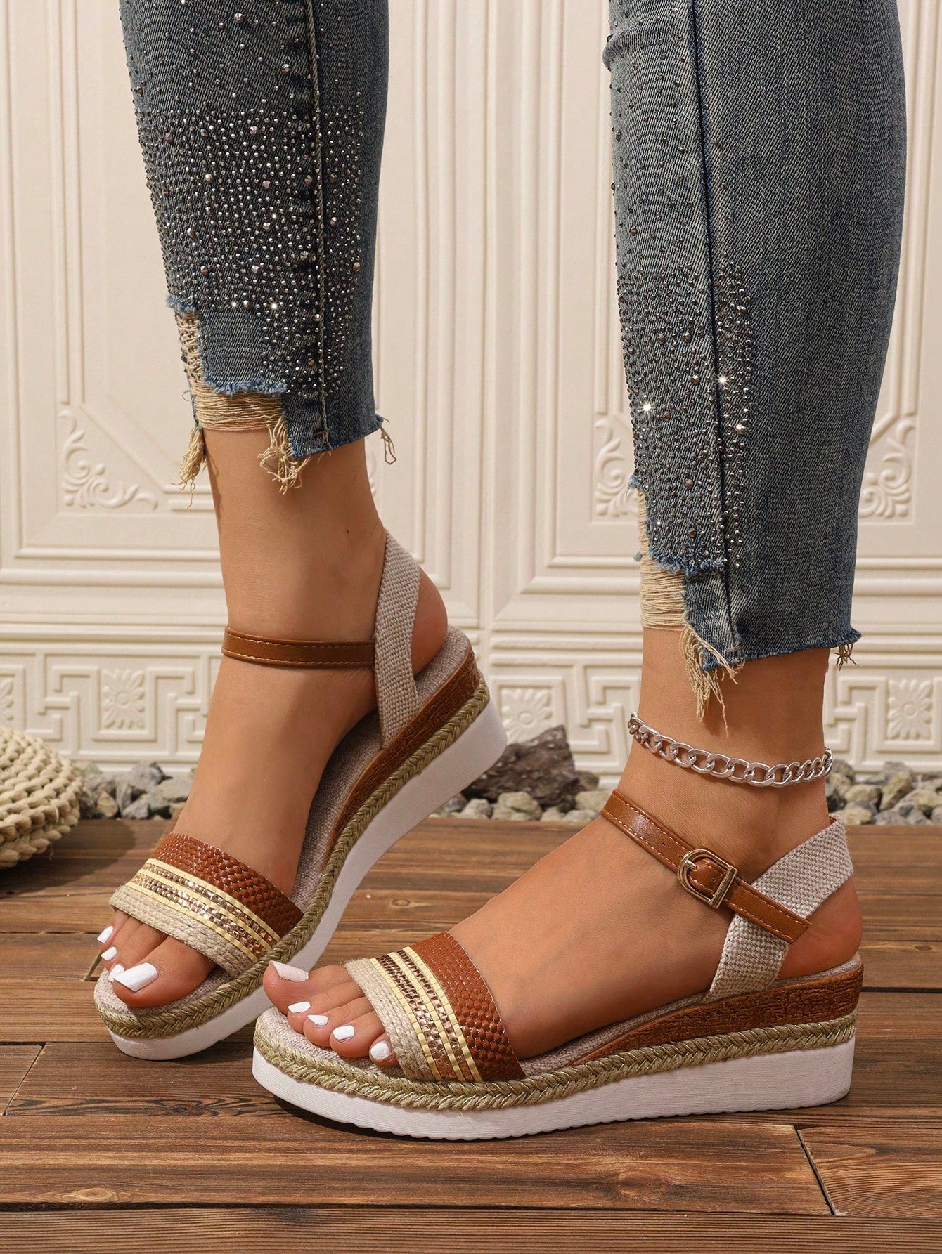 Women\ Colorful Fashionable Wedge Sandals, Bohemian Style, Perfect For Summer Beach Vacation And Casual Wear