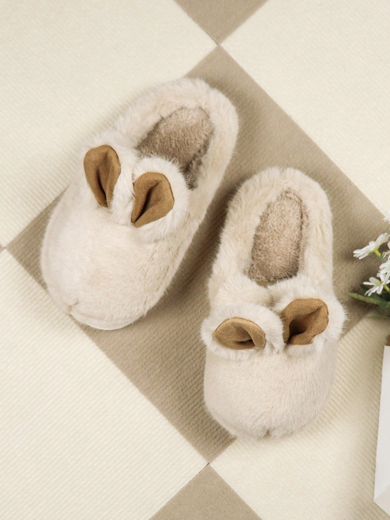 Cute Bunny Ear Women's Winter Slippers, Casual And Cozy, Soft And Warm, Flat Indoor Shoes