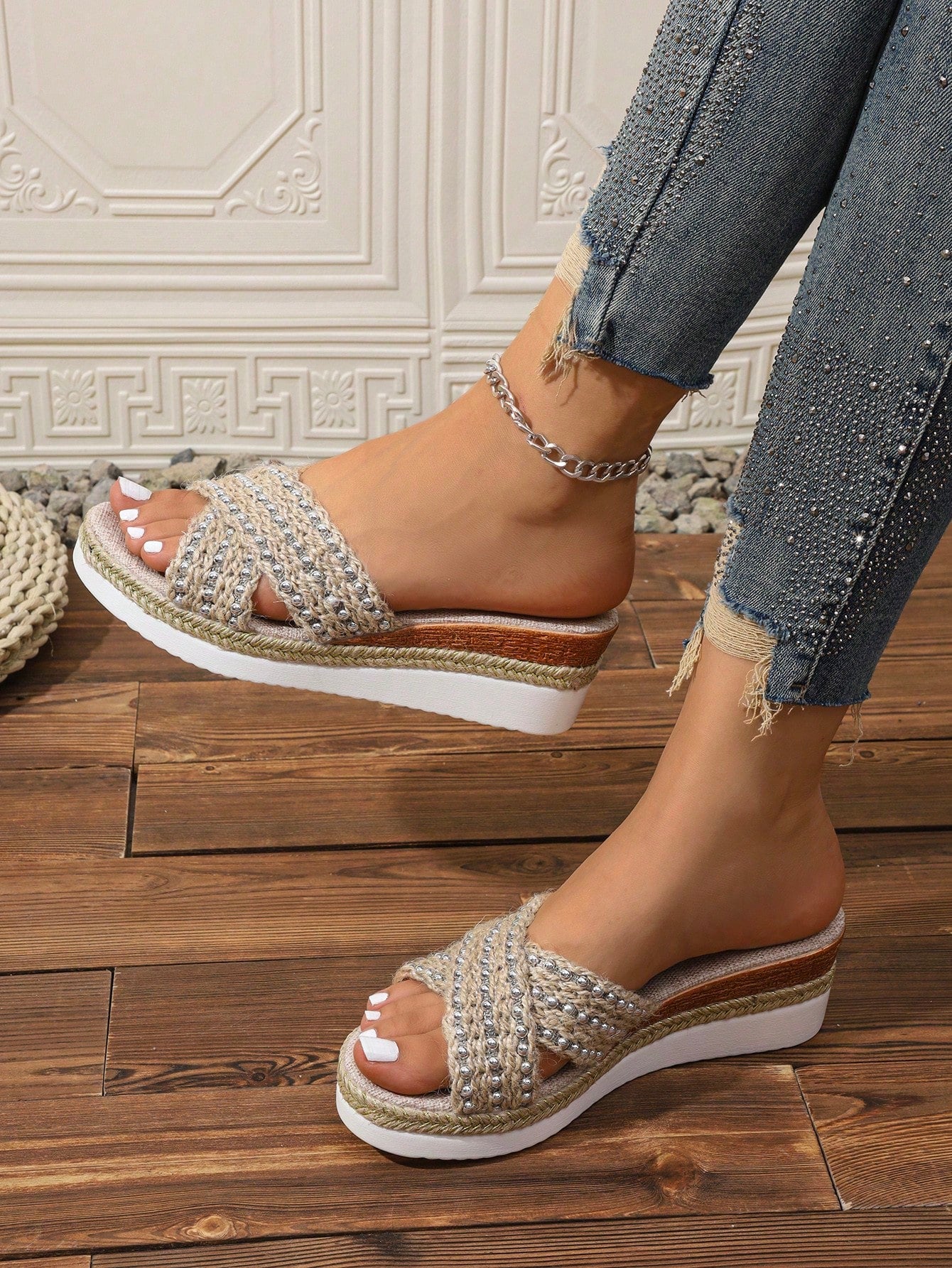 Women\ Colorful Fashionable Wedge Sandals, Bohemian Style, Perfect For Summer Beach Vacation And Casual Wear