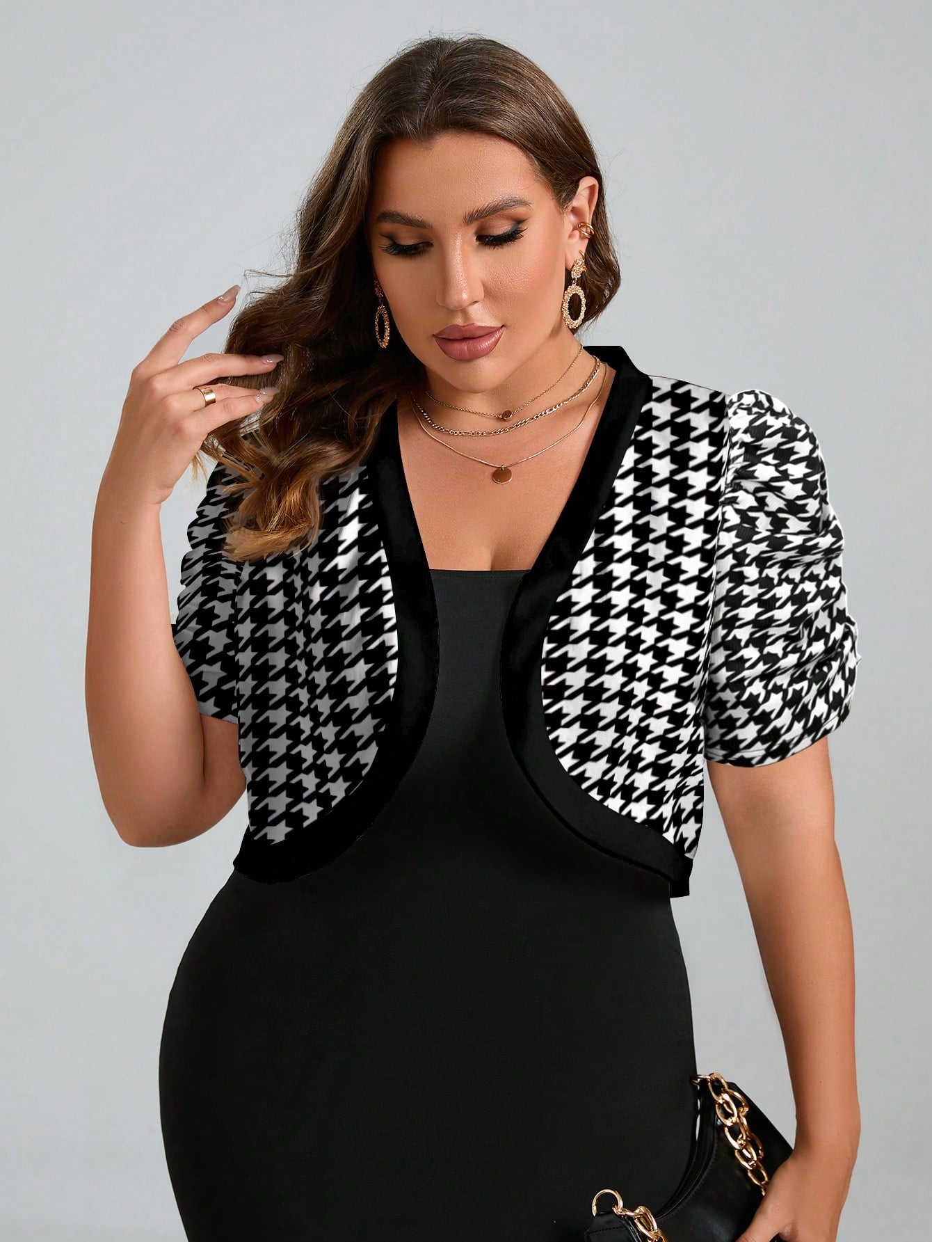 Plus Size Puff Sleeve Open Front Crop Jacket