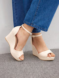 Fashionable Women's Apricot Peep Toe Wedge Sandals With Ankle Strap For Office, Date, Party And Vacation Elegant Business Casual Business Chic Halloween
