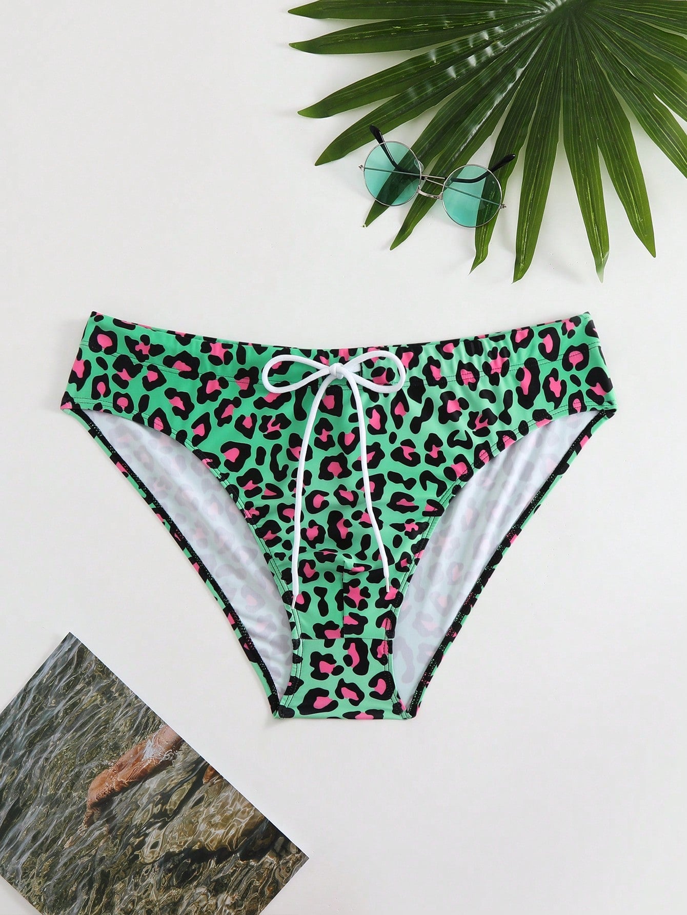 Plus Size Men's Simple Leopard Print Daily Wear Swim Trunks