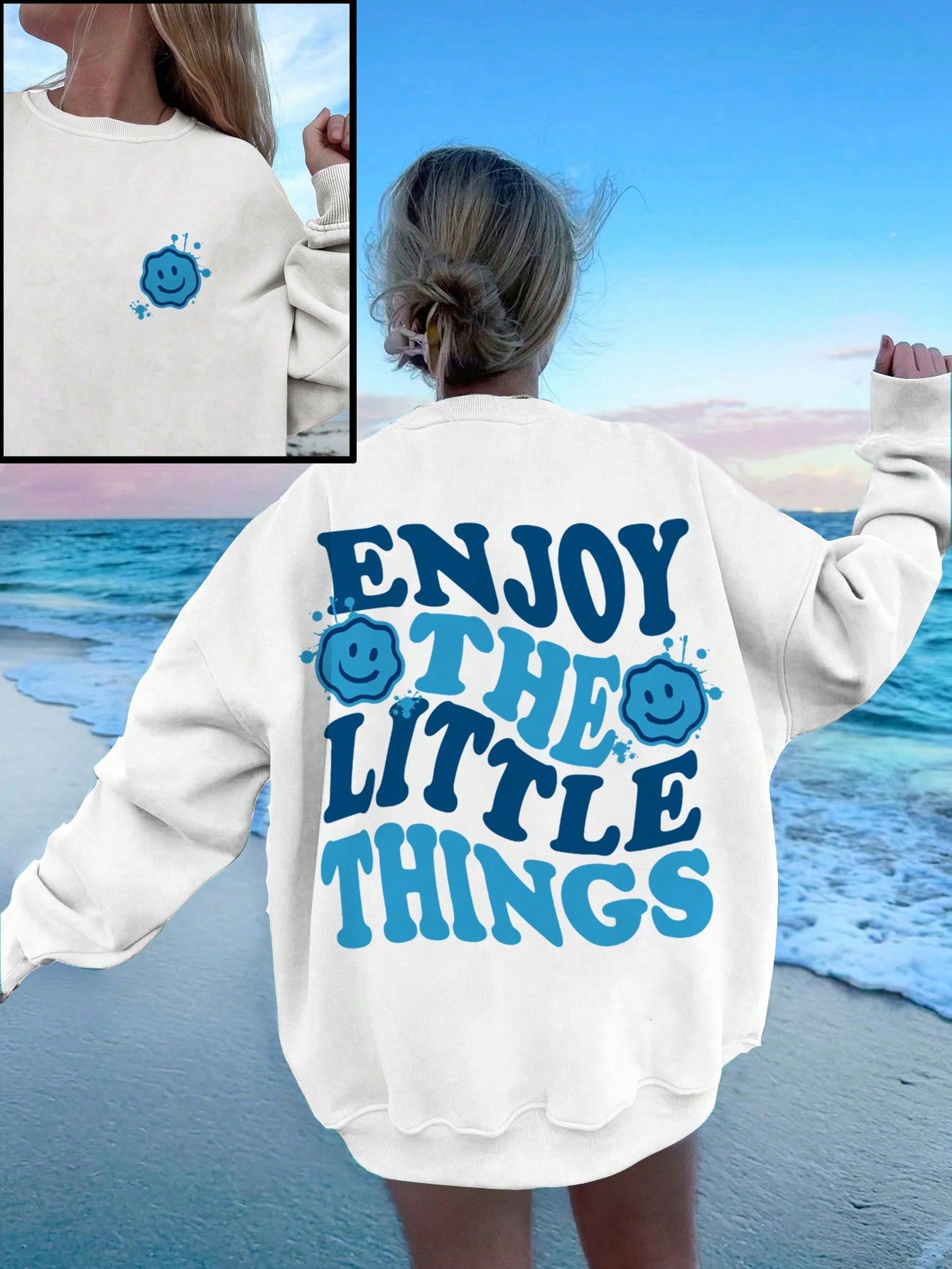 Casual & Minimalist Thermal Imaging Print Long Sleeve Oversize Women's Sweatshirt, Round Neck, Suitable For Fall And Winter DREAM BIG LIKE THE UNIVERSE Life Is Amusing YOUTH MEANS LIMITLESS POSSIBILITIES AN AMBITION FOR EVERY CHALLENGE FEARLESS CREATIVE