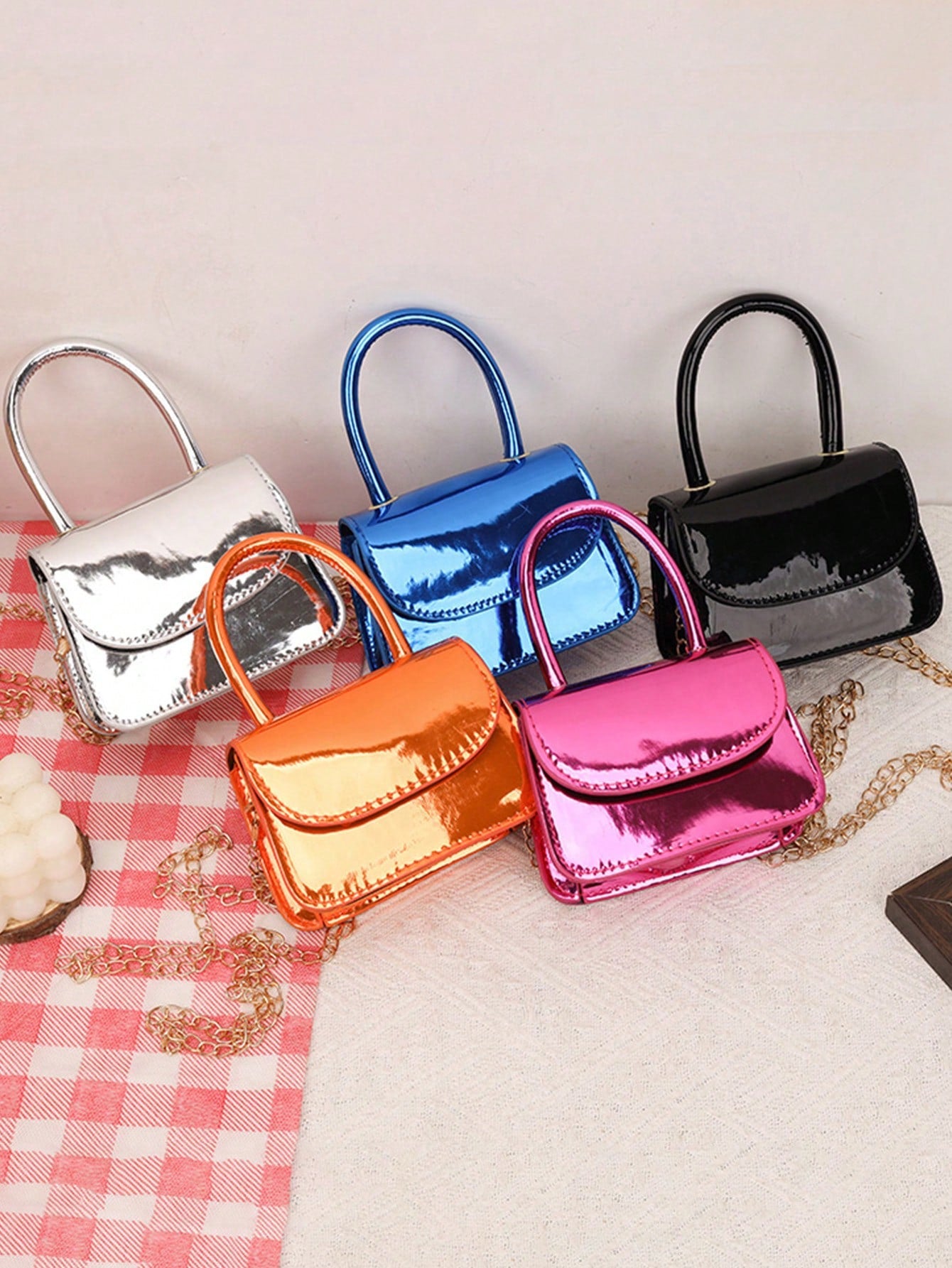 1pc Girls' Candy Color PU Flap Design Mini Square Handbag With Chain Strap, Suitable For Daily Use