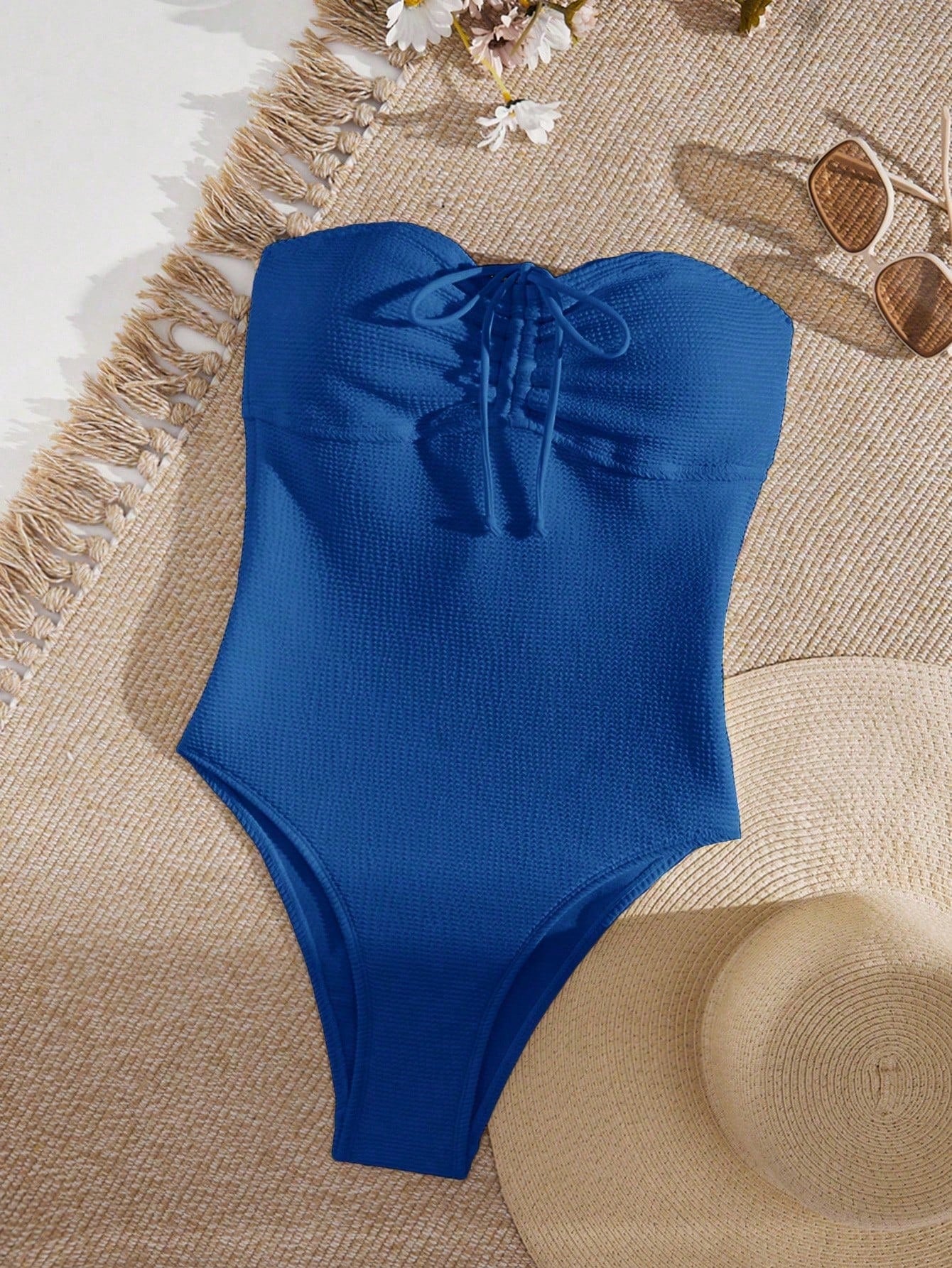 Women's Summer Beach Solid Color Backless One-Piece Swimsuit With Halter Neck