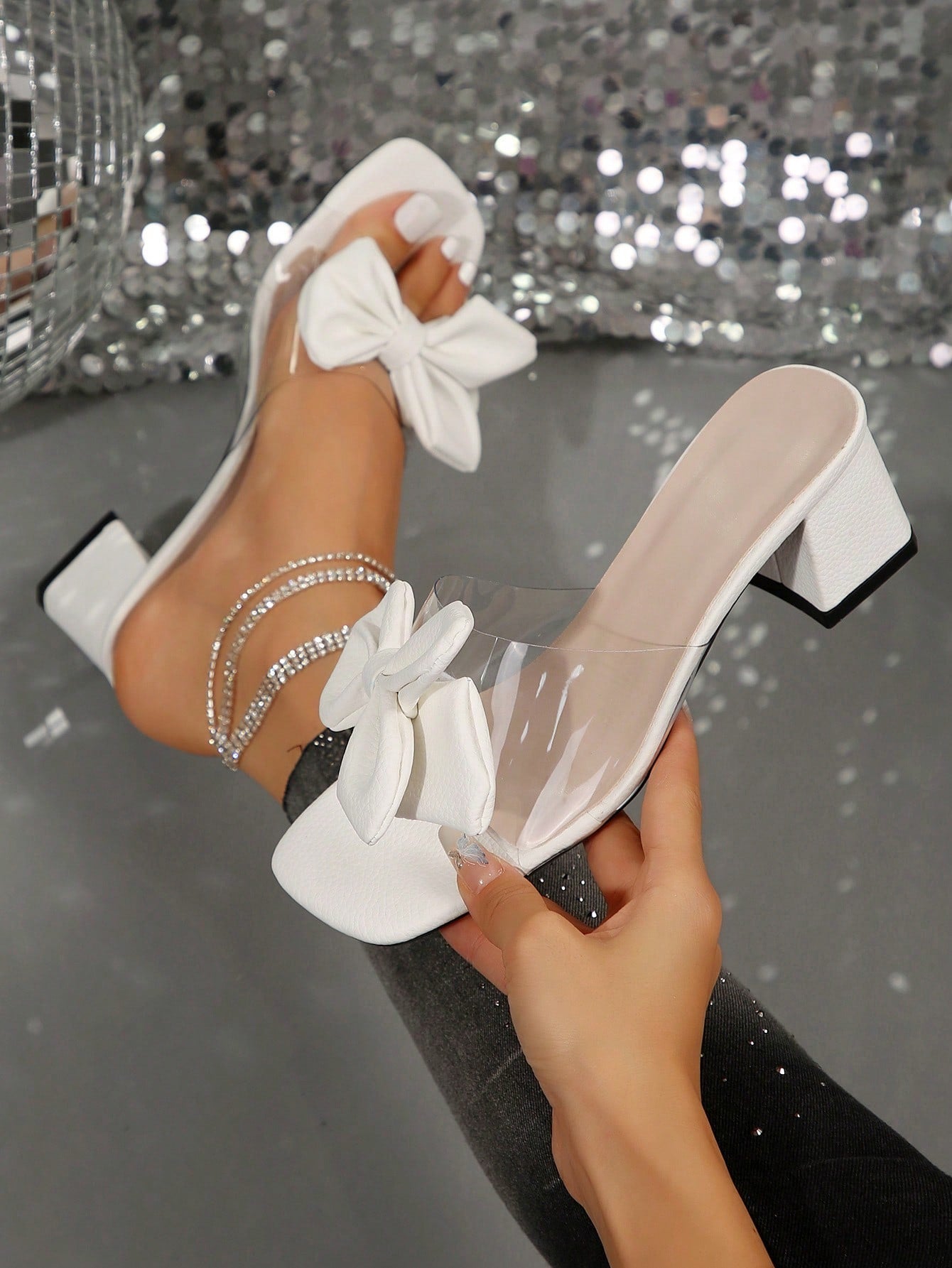 Transparent Bowknot High Heel Slippers, Women's Sexy Open Toe Summer Fashion Style 2024