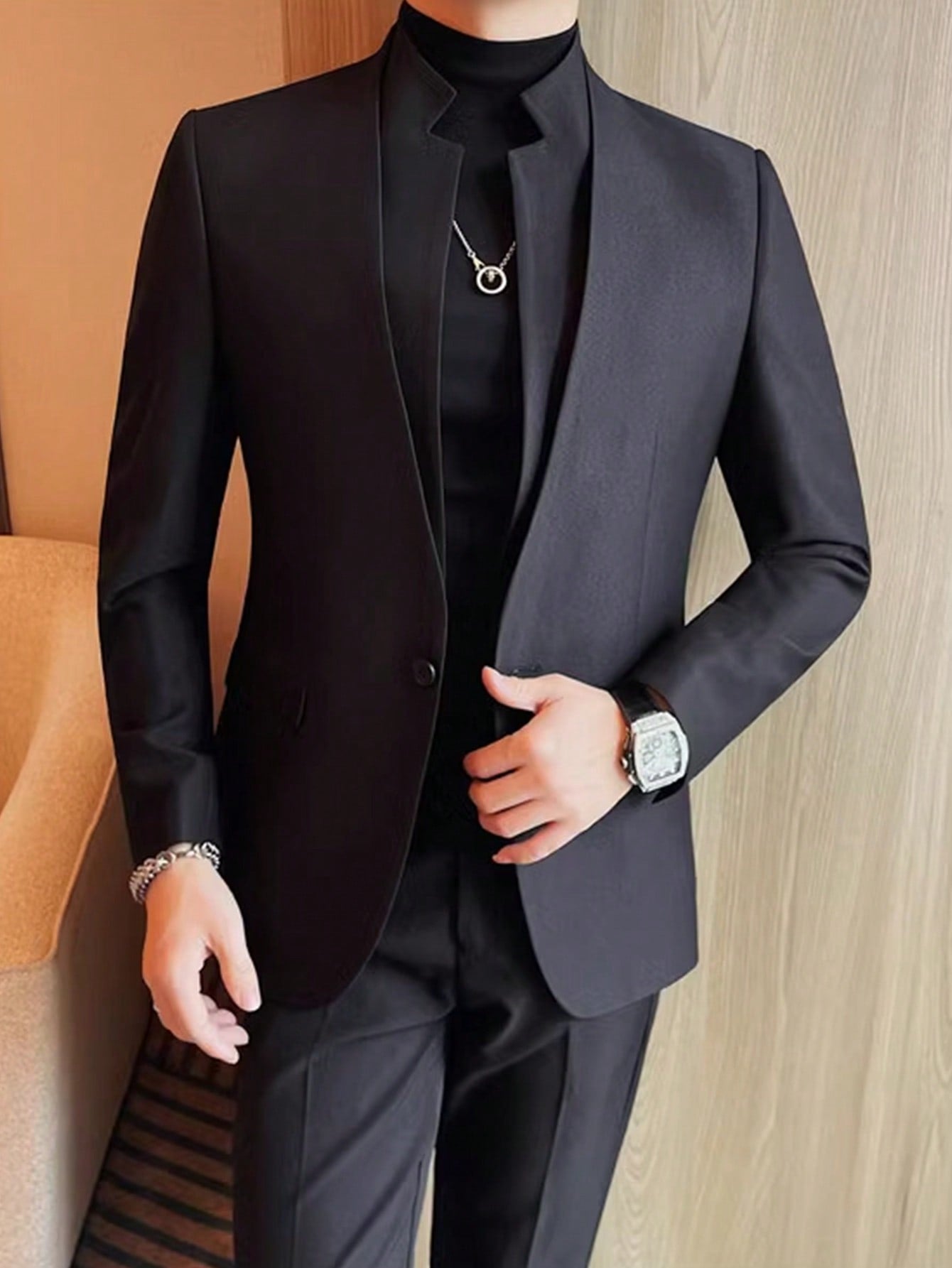 Men's Solid Color Simple Daily Long Sleeve Suit With Long Pants