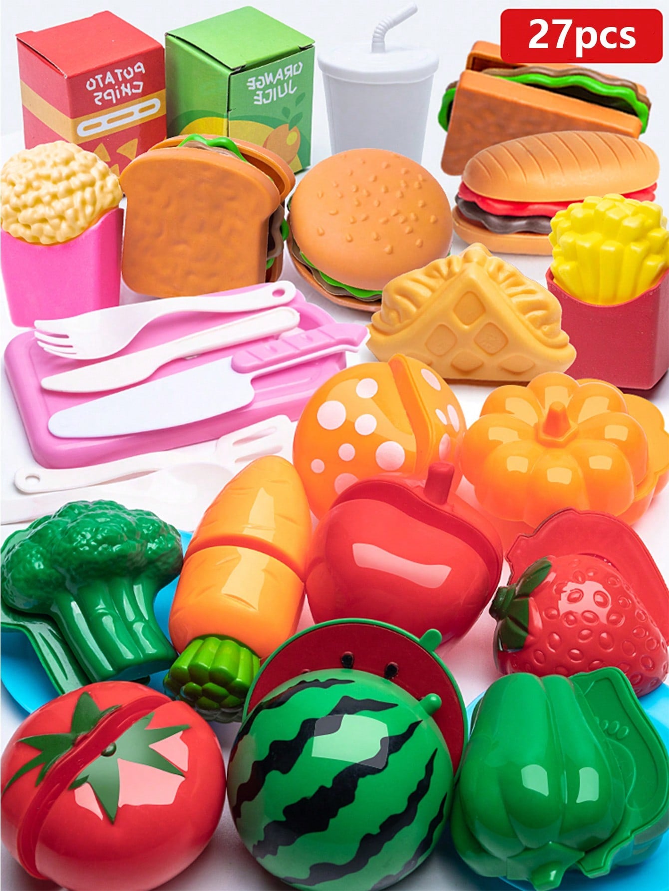 Kids Pretend Play Cutting Fruit & Vegetable Playset, Cooking Kitchen Toys For Boys Girls