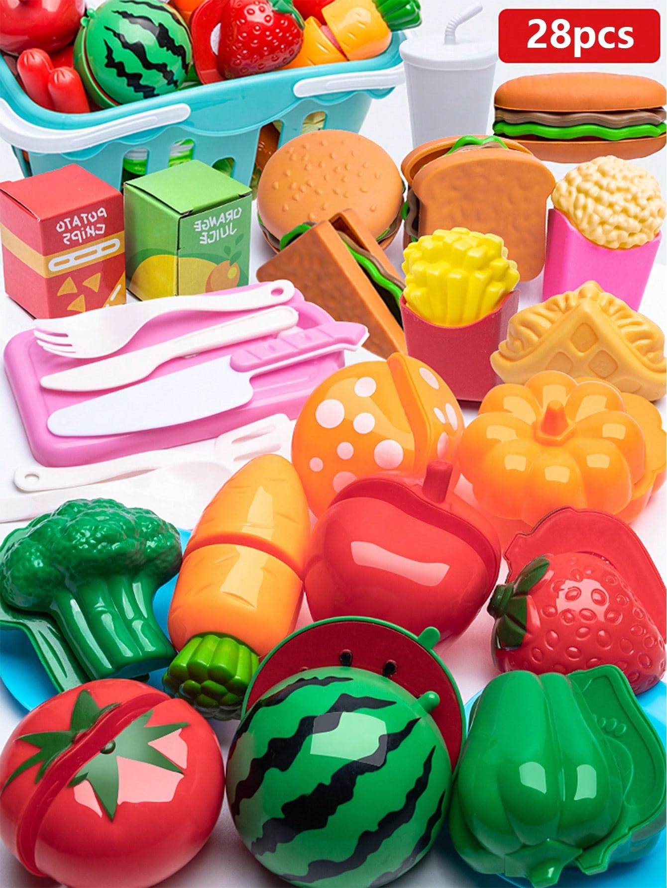 Kids Pretend Play Cutting Fruit & Vegetable Playset, Cooking Kitchen Toys For Boys Girls