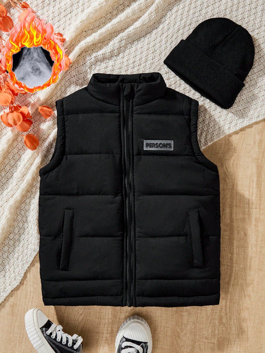 Boys' Padded Down Vest, Thickened Warm Waistcoat For Boys, Autumn Winter