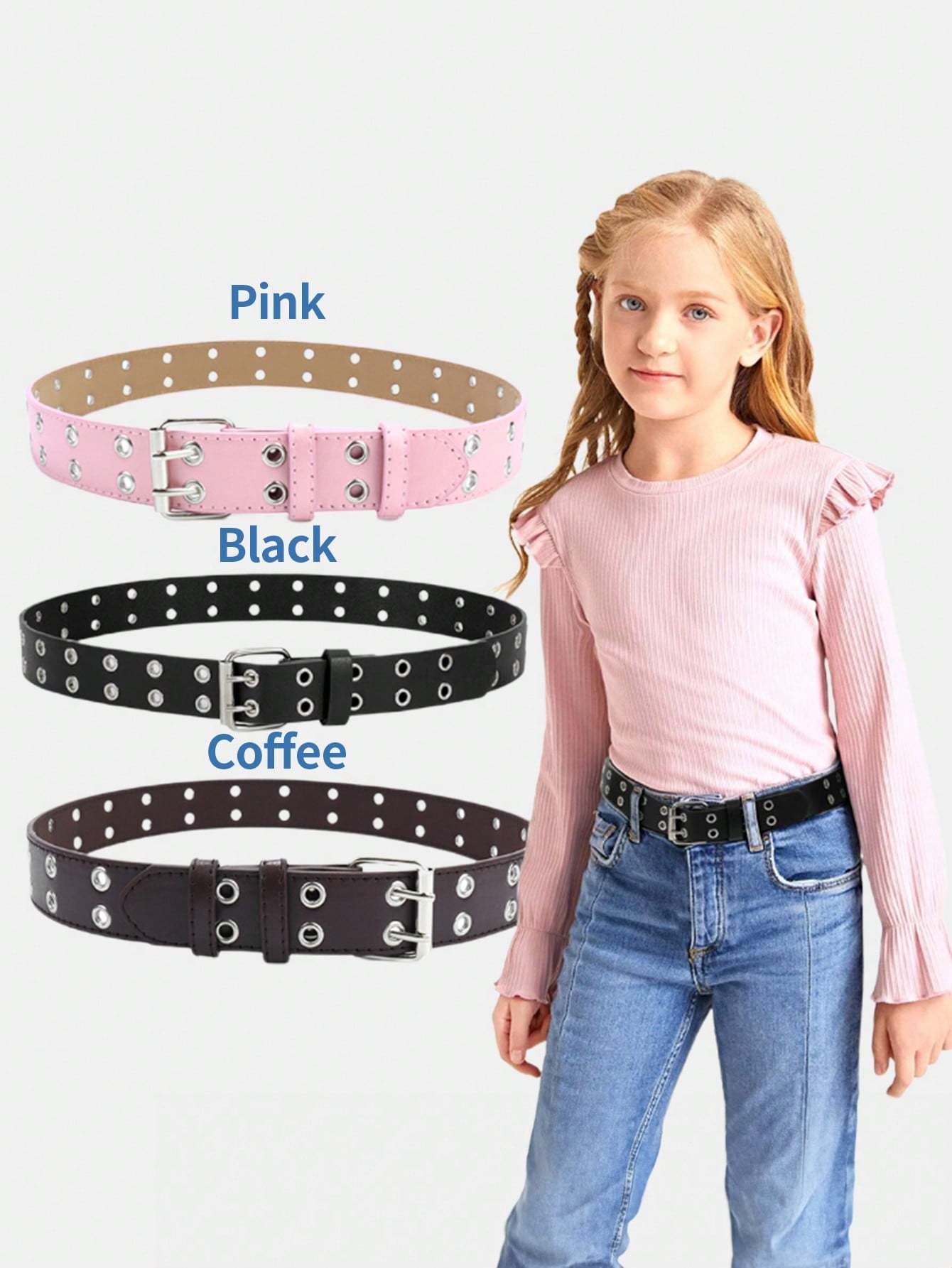 3 Pieces (10-16Years)Boy Kids Buckle Belt - Toddler Adjustable Elastic Child Silver Buckle Belts