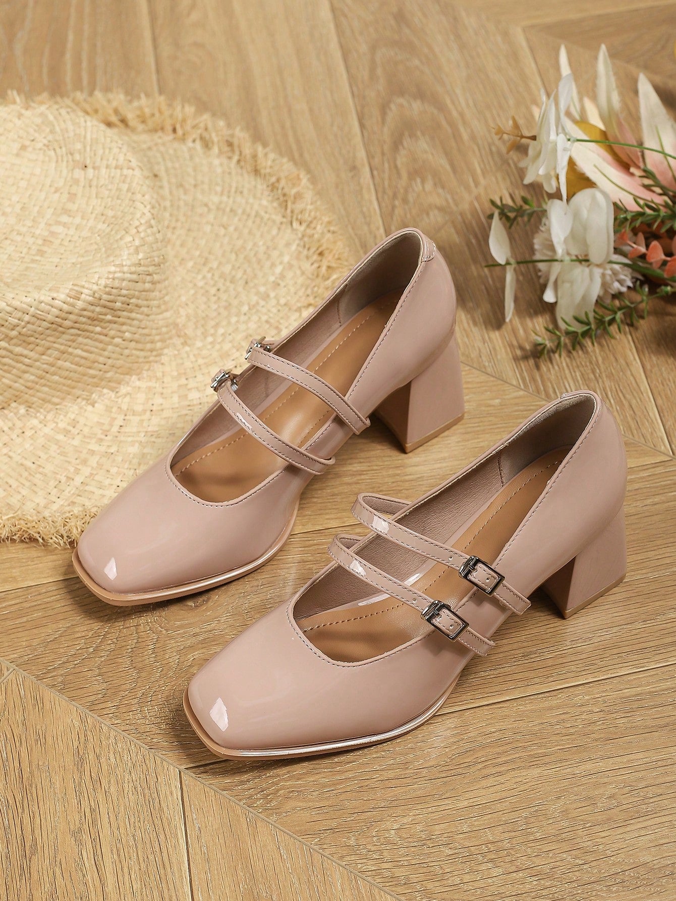 New Women's High Heel Shoes, Fashionable Comfort Buckle Square Toe Mary Jane Pumps, Thick Heel Casual-Formal Womens Shoes