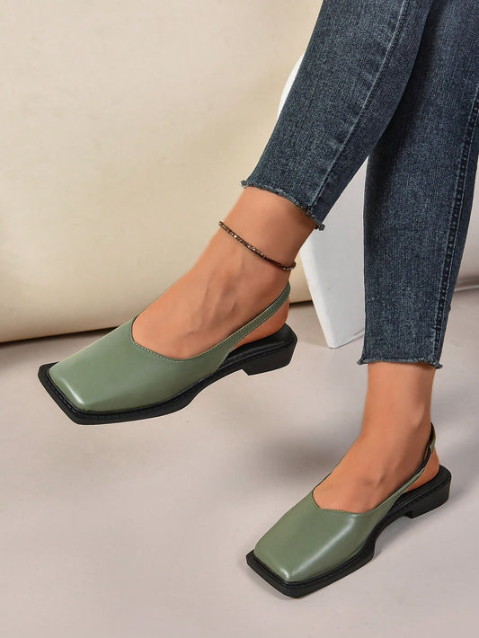 Retro Green Wrap Around Sandals Women Summer Square Toe Flats Gladiator Shoes