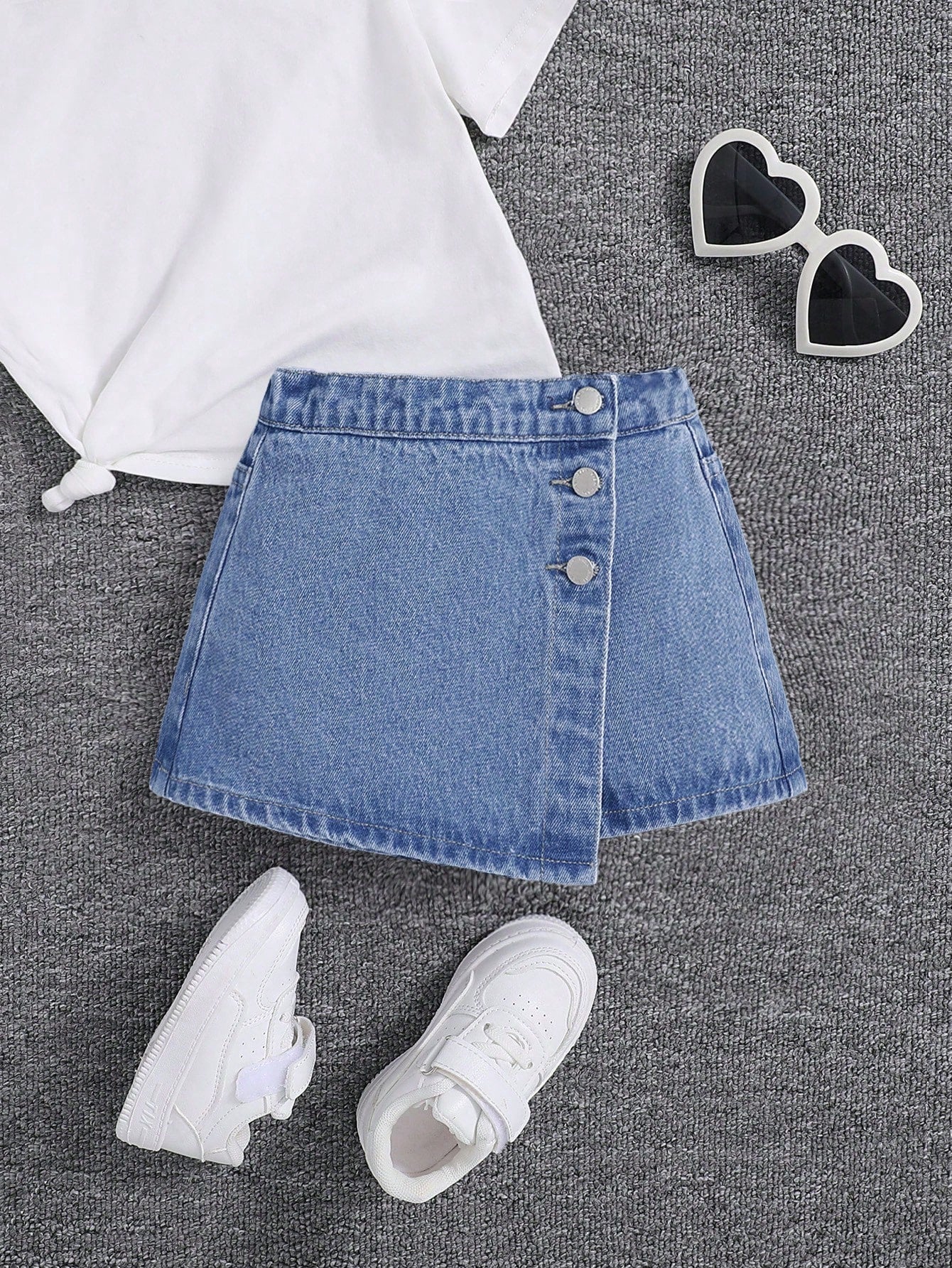 Young Girl Cute Denim Skort, Soft & Comfortable, Washed