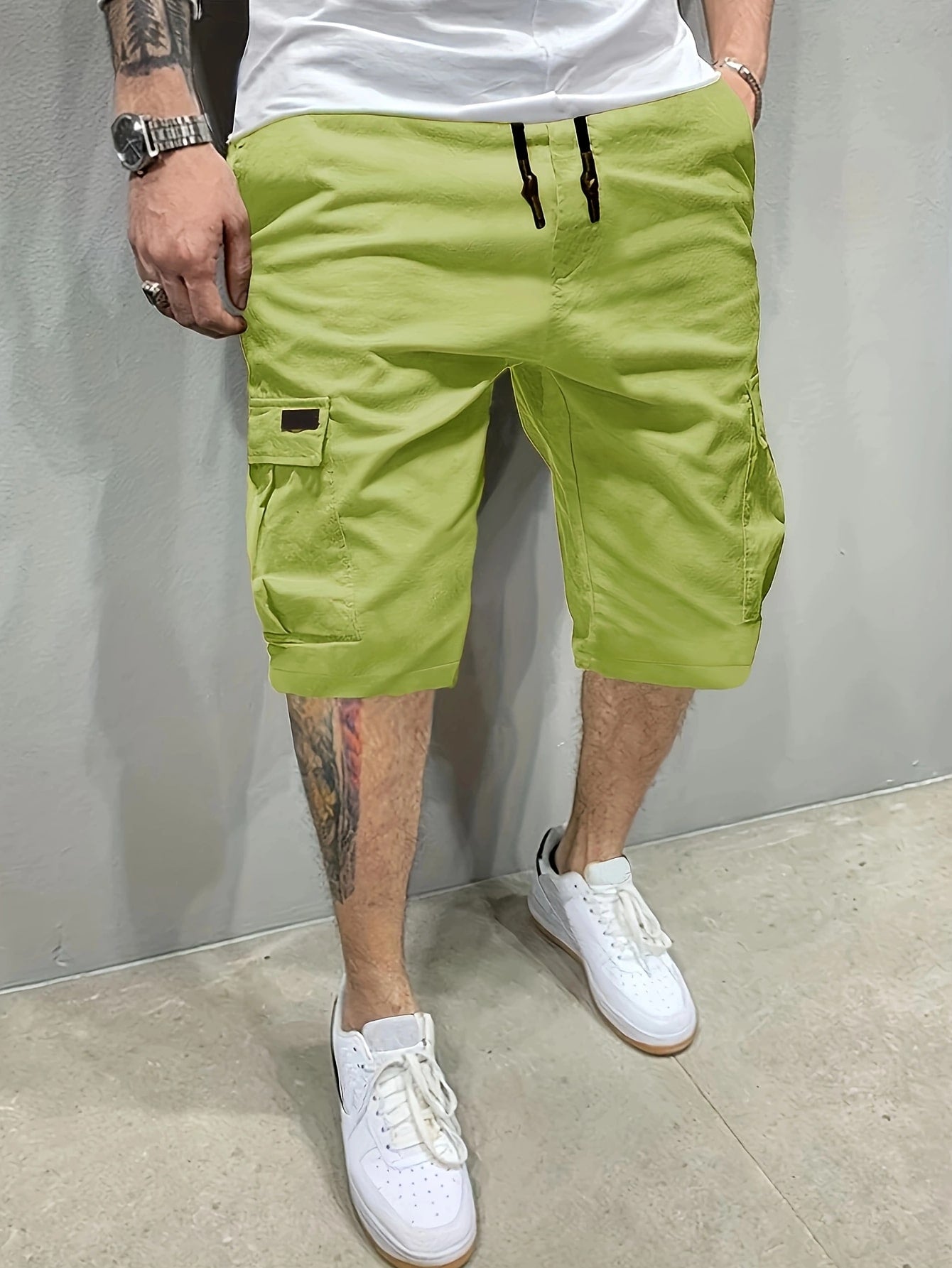 Classic Cargo Shorts Design, Men's Casual Multi-Pocket Drawstring Waist Cargo Shorts, Perfect For Outdoor Wear In Summer