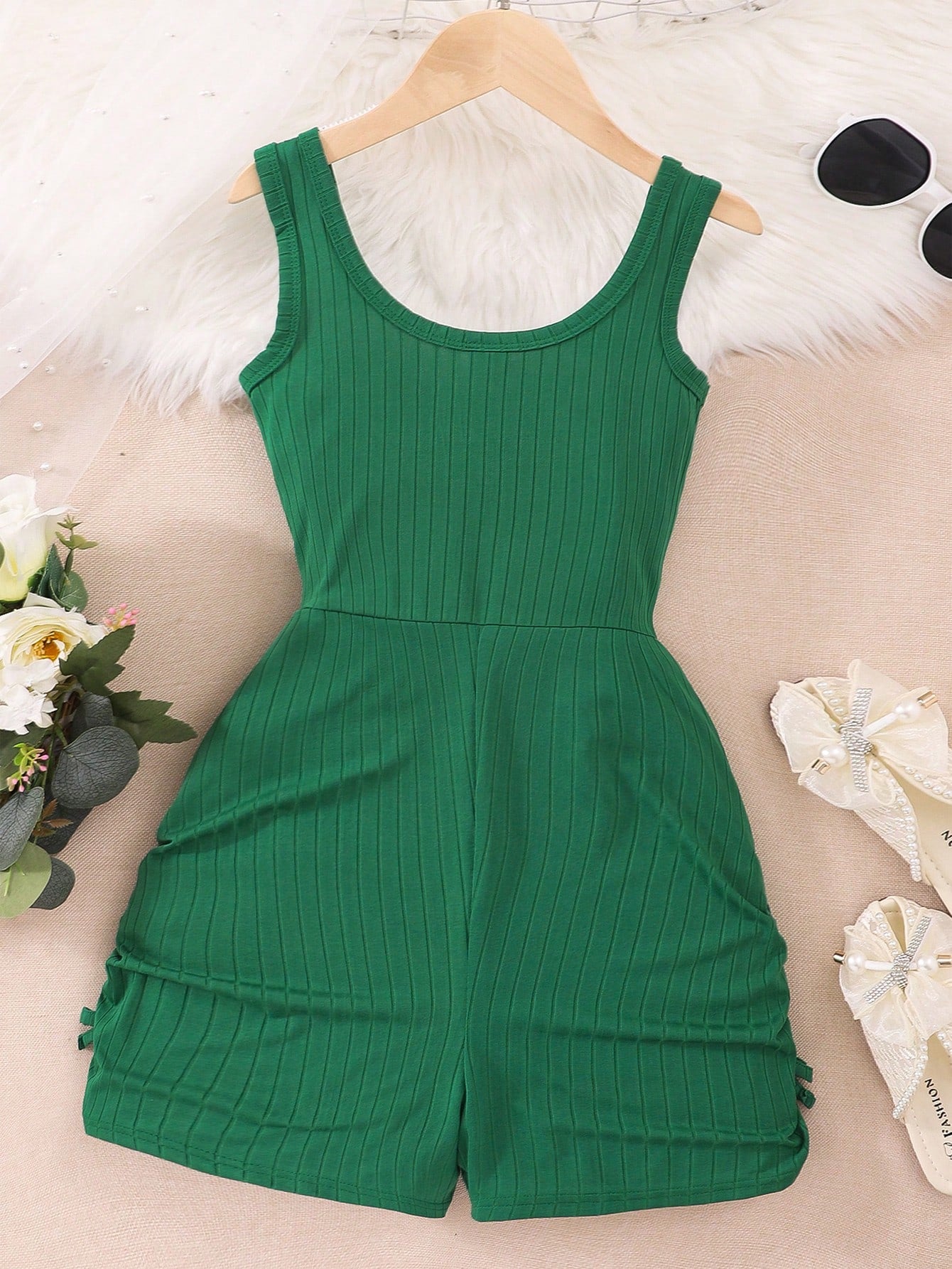 Teen Girls Ribbed Knit Knot Side Romper