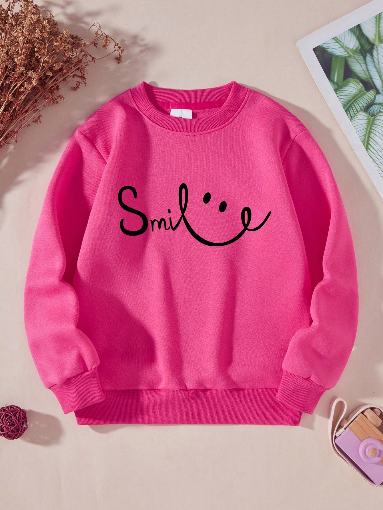 Young Girl Printed Round Neck Thermal Lined Sweatshirt