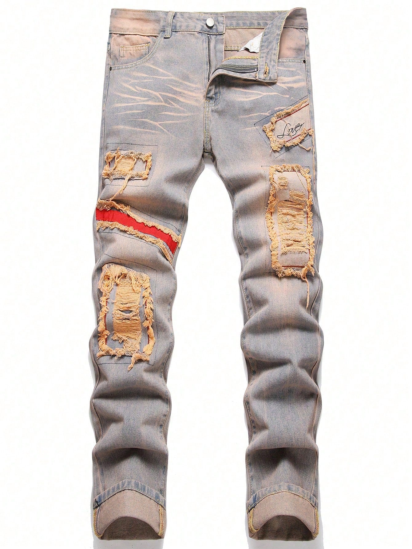 Men's Slim Fit Jeans With Pockets And Distressed Design