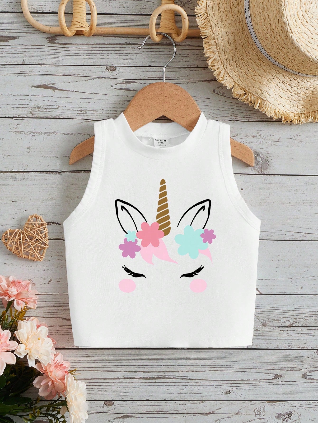 Young Girl's Casual Simple Cartoon Printed Sleeveless Round Neck Tank Top For Summer, Perfect For Summer