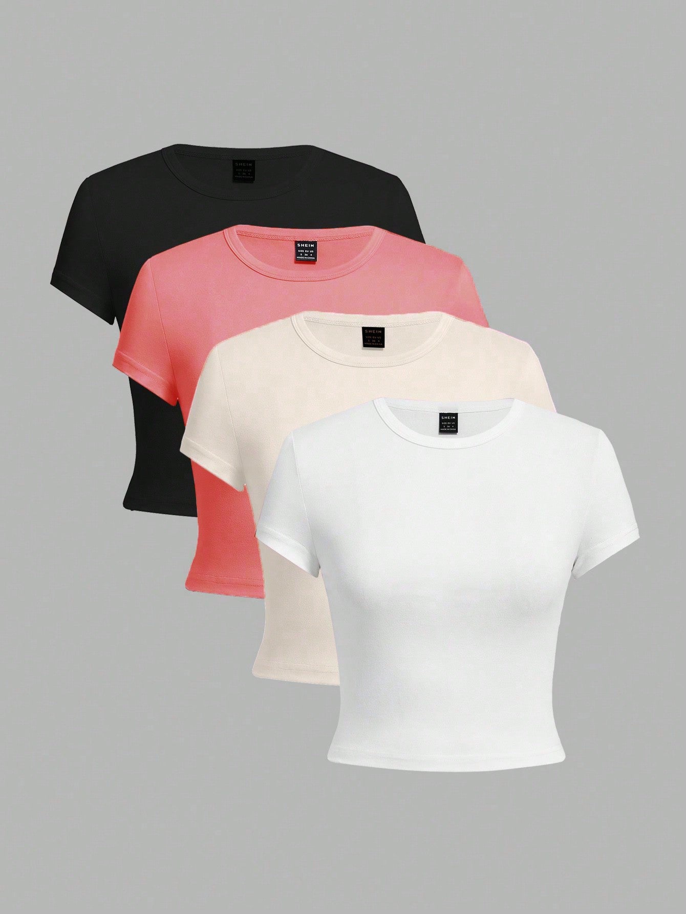 Casual Four-Piece Set, Cropped Crop Sleeve Slim Fit Women's T-Shirt For Summer