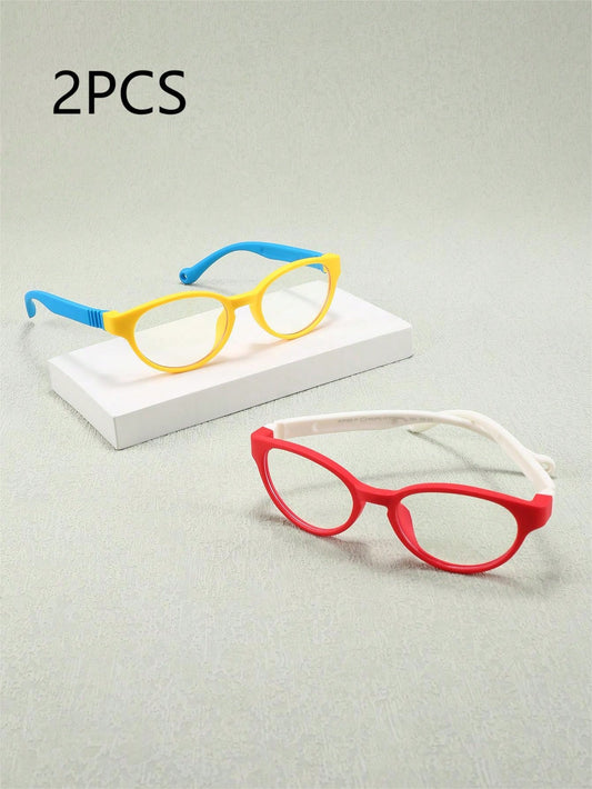 2-Pack Kids Fashion Plain Glasses, Classic Oval Frame Style, Suitable For Boys & Girls Outdoor Sports, Travel, Daily Wear