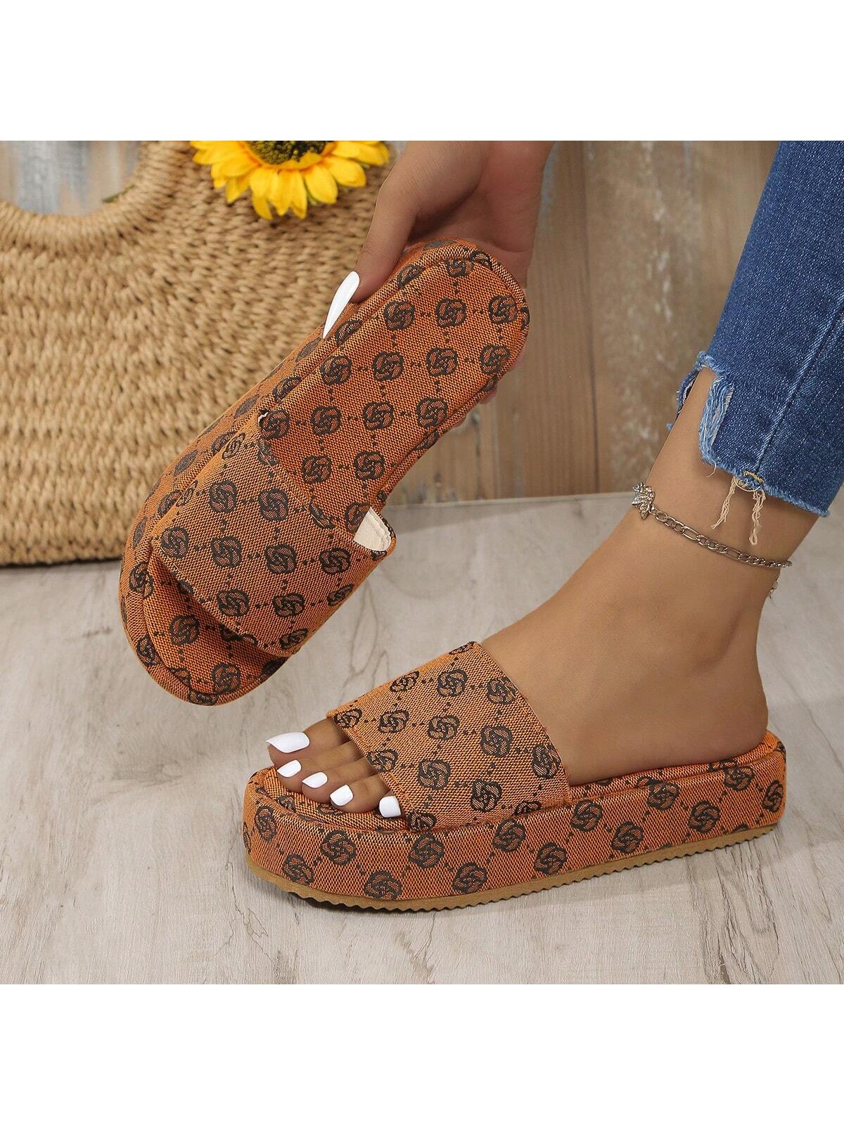 Summer Fashionable Casual Allover Print Ladies' Thick-Soled Slippers/Sandals/Outdoor Wedge Heels, Women's Shoes