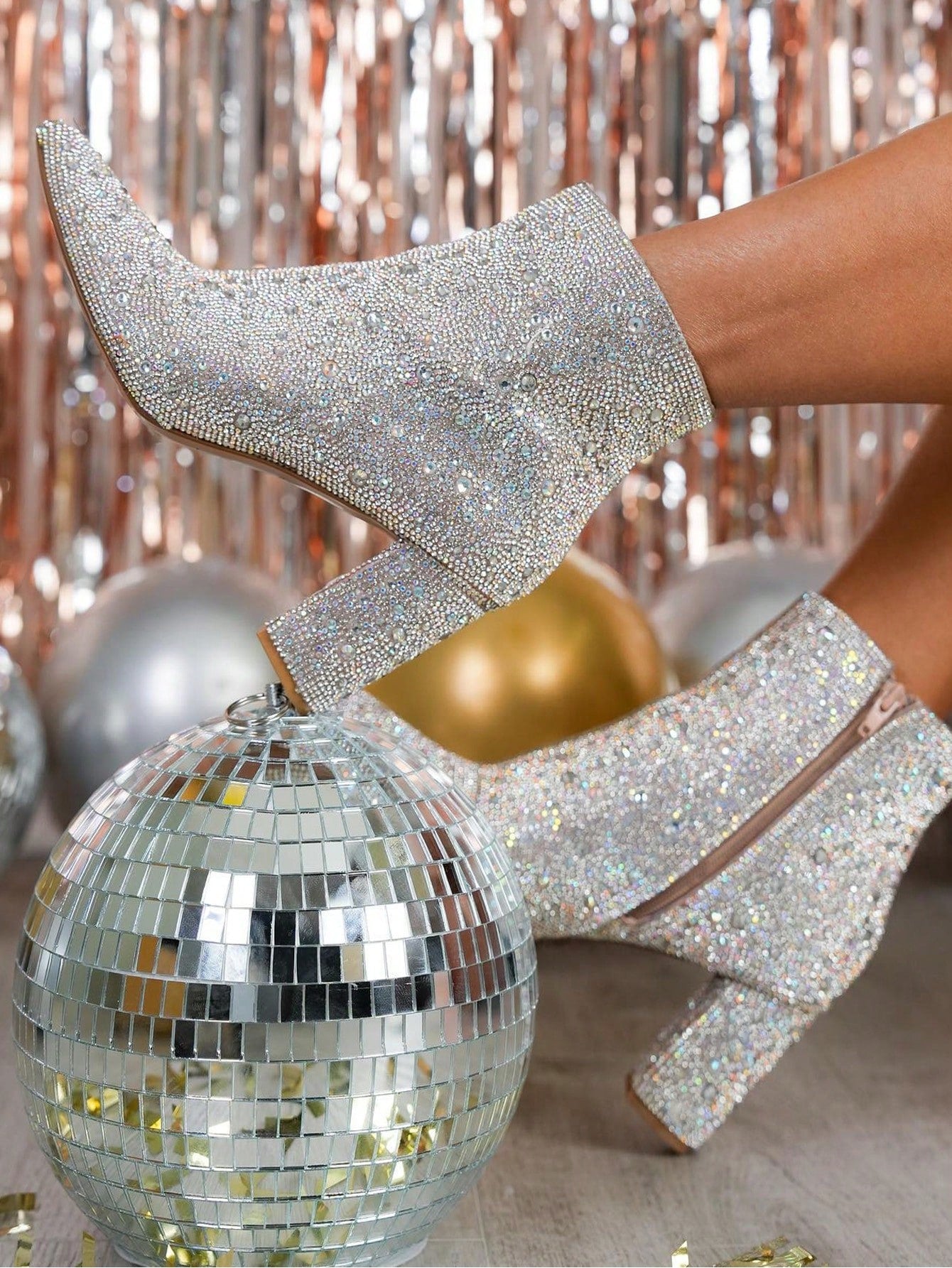 Rhinestone Boots For Women Ankle Boots Sparkly Glitter Chunky Heel Hot Dressy Party Prom Shoes