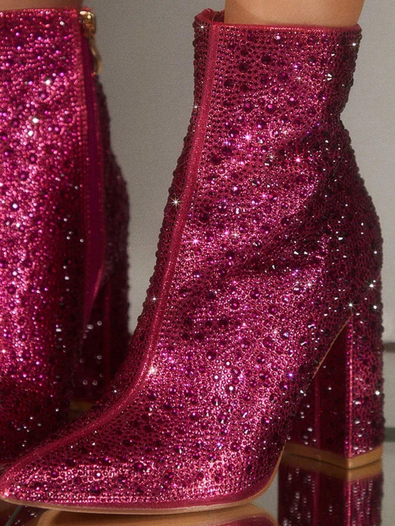 Rhinestone Boots For Women Ankle Boots Sparkly Glitter Chunky Heel Hot Dressy Party Prom Shoes