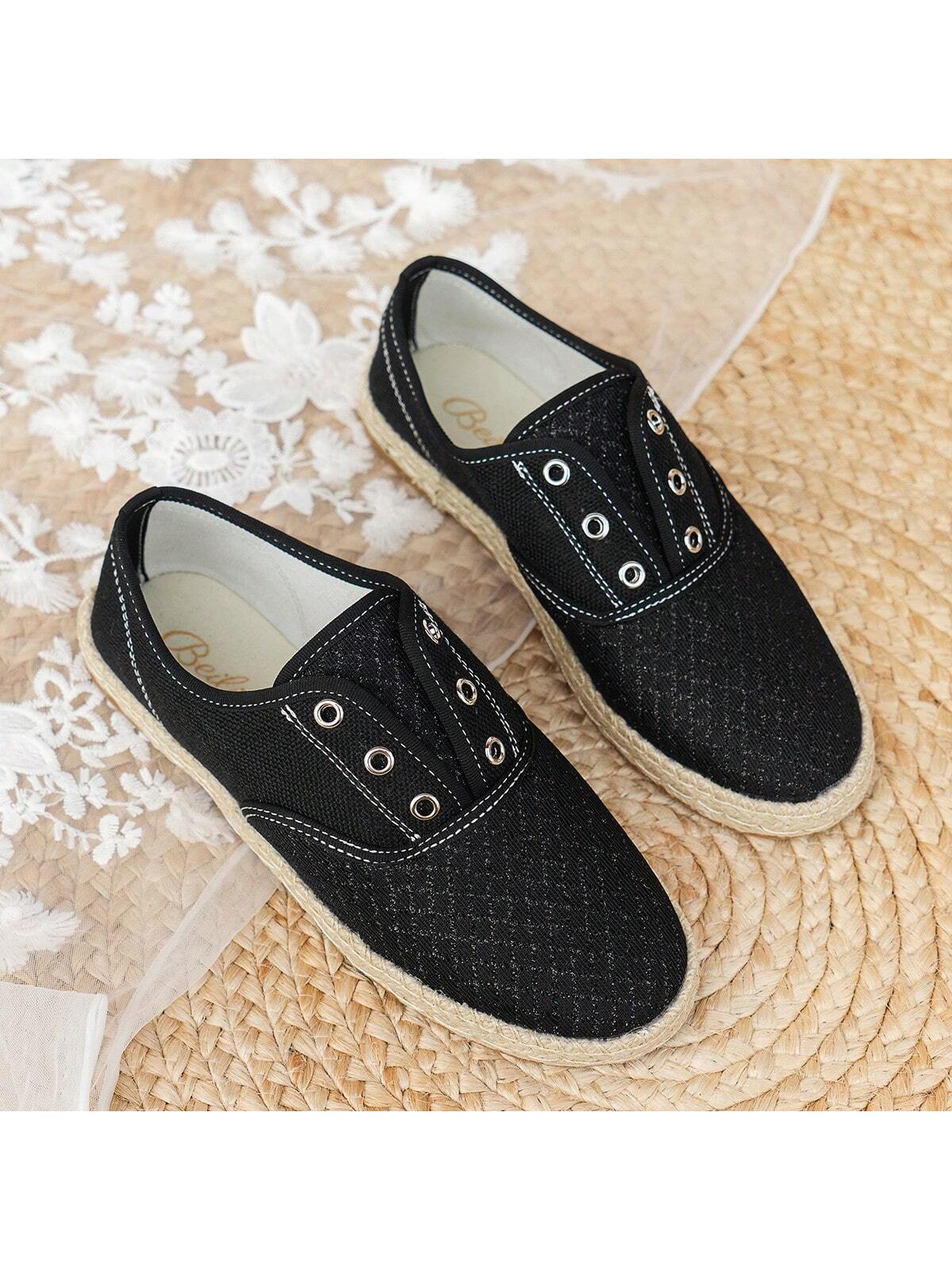 2024 Vintage Flat Jute Rope Lightweight Breathable Solid Color Trendy Shoes For Summer
