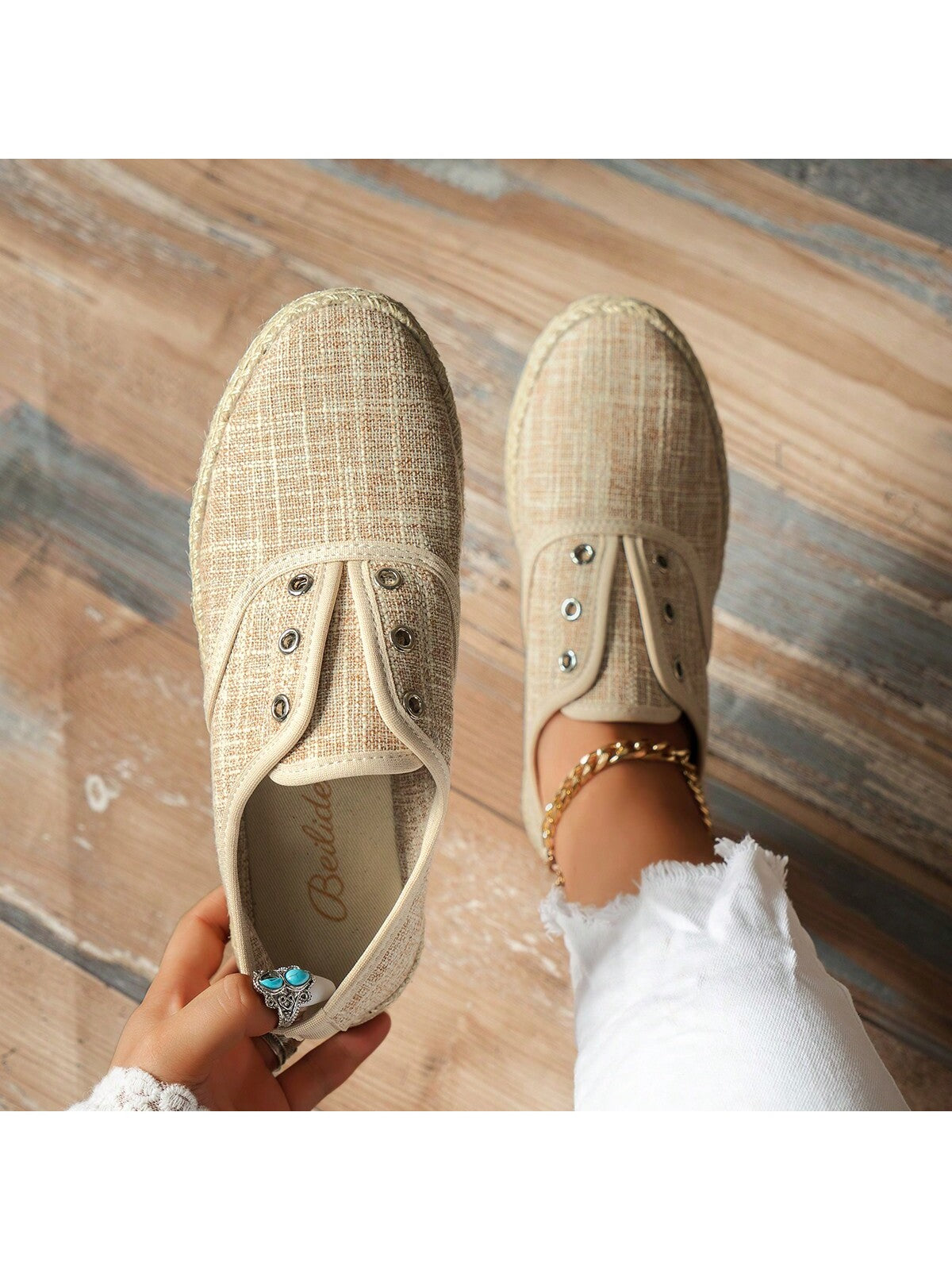 2024 Vintage Flat Jute Rope Lightweight Breathable Solid Color Trendy Shoes For Summer