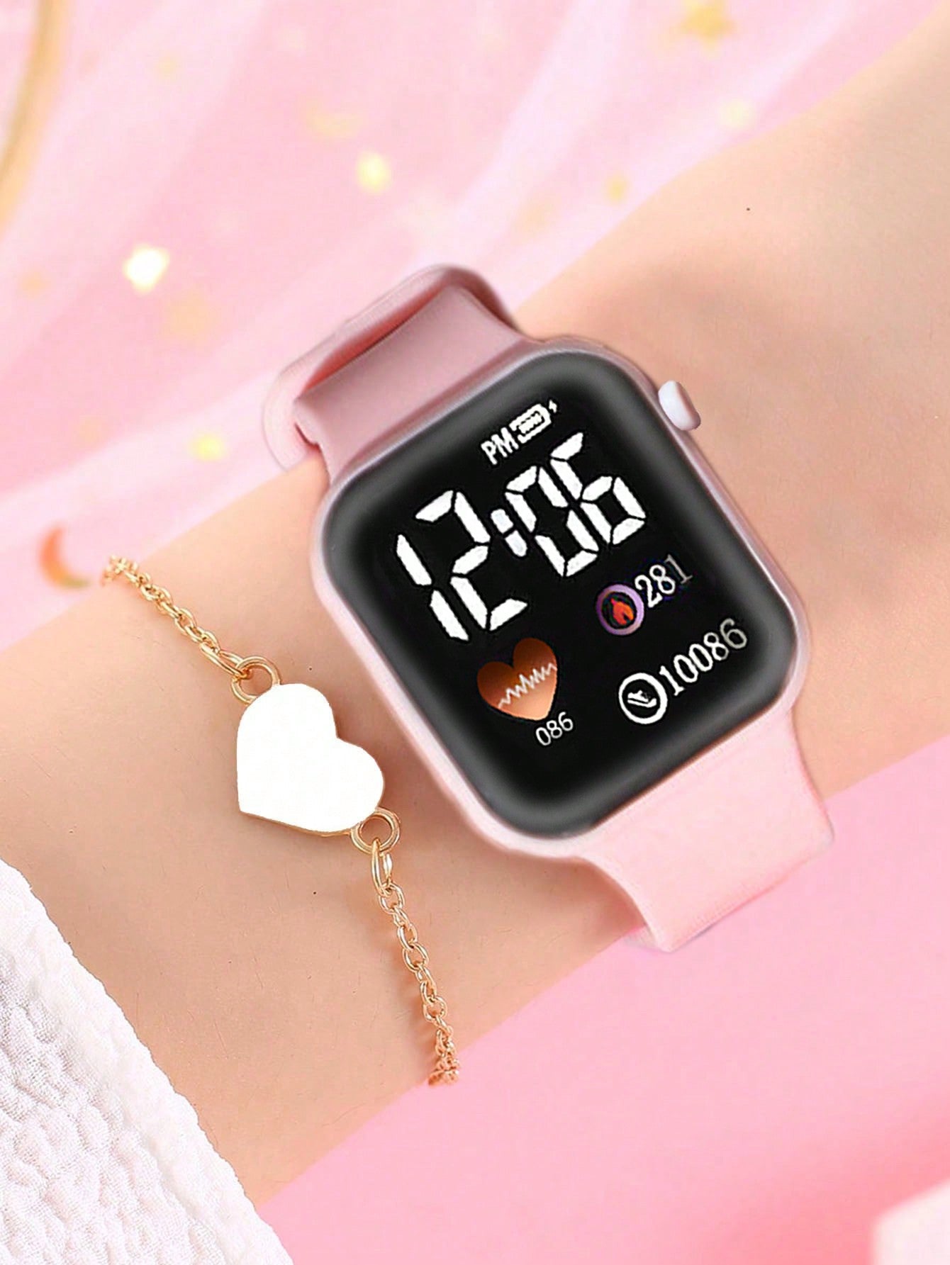 5pcs Children's Cartoon Square Electronic Watch Love Number And Bracelet Jewelry Gift For Children