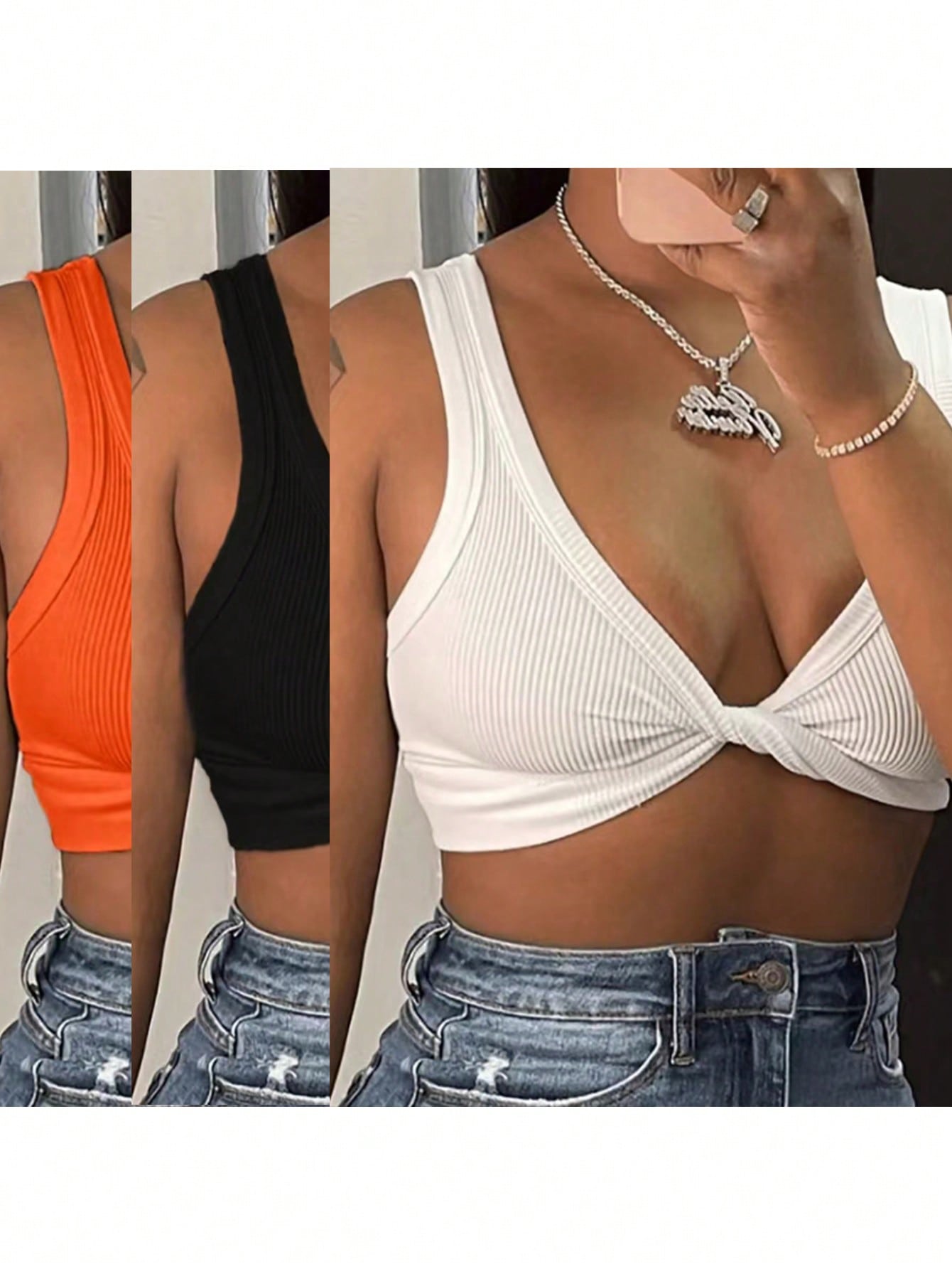 Women's Summer Solid Color Cropped Slim Fit Tank Top With Twist Front