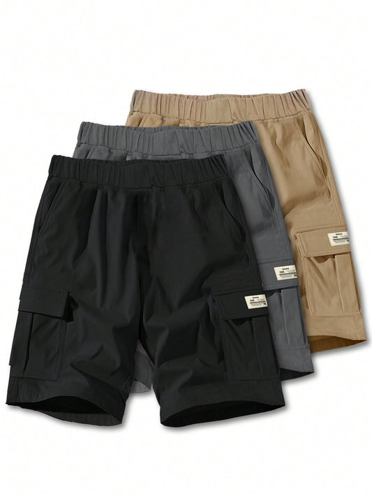 3pcs Boys' Casual Sports Outdoor Pocketed Utility Shorts, Spring Autumn