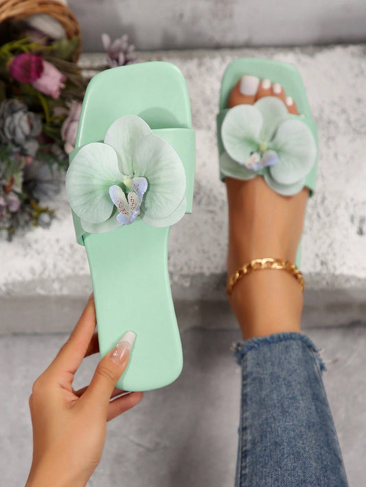 Elegant Floral Print Flat Sandals, Women's Fashion Summer Outdoor Slippers, 2024 New Arrival