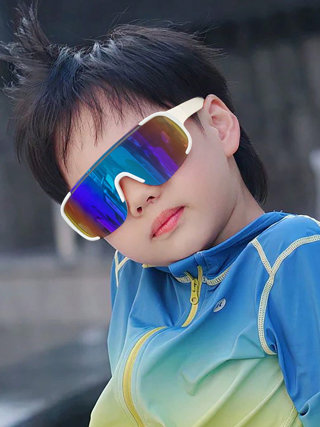 1 PC Boys Girls 4-8Y Acrylic One Piece Outdoor Riding Goggles Trendy Fashion Sunglasses Suitable For Daily Outdoor Sports And Playing Use