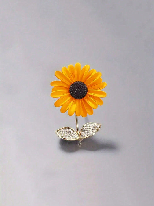 1pc Chic Cute Bohemian Style Random Sunflower Design Brooch, Casual Refined Metal Lapel Pin, Suitable For Boys, Girls, Party, Clothing, Bag Decoration, Jewelry, Gift