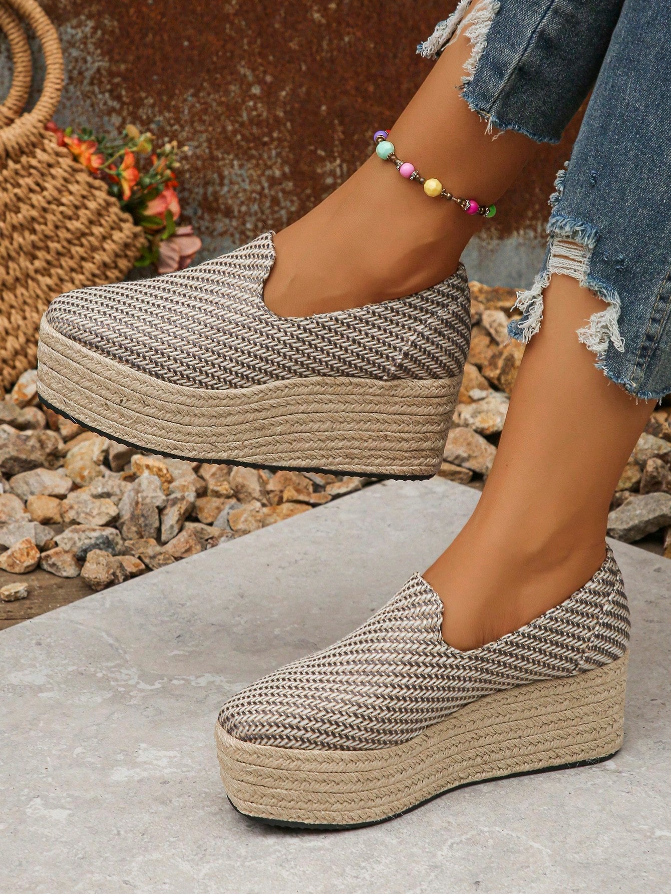 Plus Size EU35-42 Spring Autumn New Multi-Color Fabric Platform Wedge Heel Slip-On Daily Wear Espadrille Sandals For Women