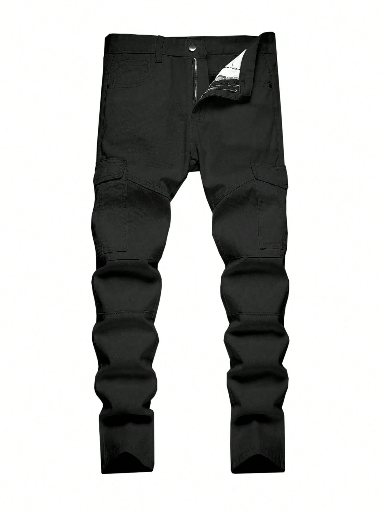 Teen Boy Black Side-Pocket Bone Design Slim Straight Leg Jeans