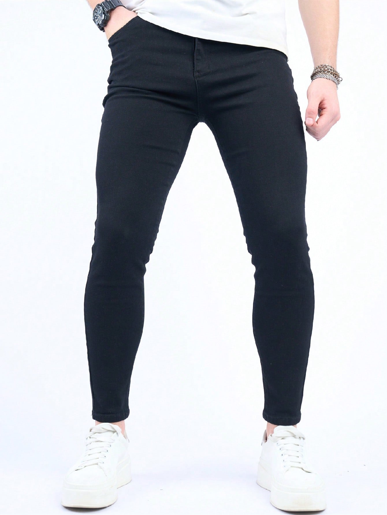 Men Cotton Slant Pocket Skinny Jeans