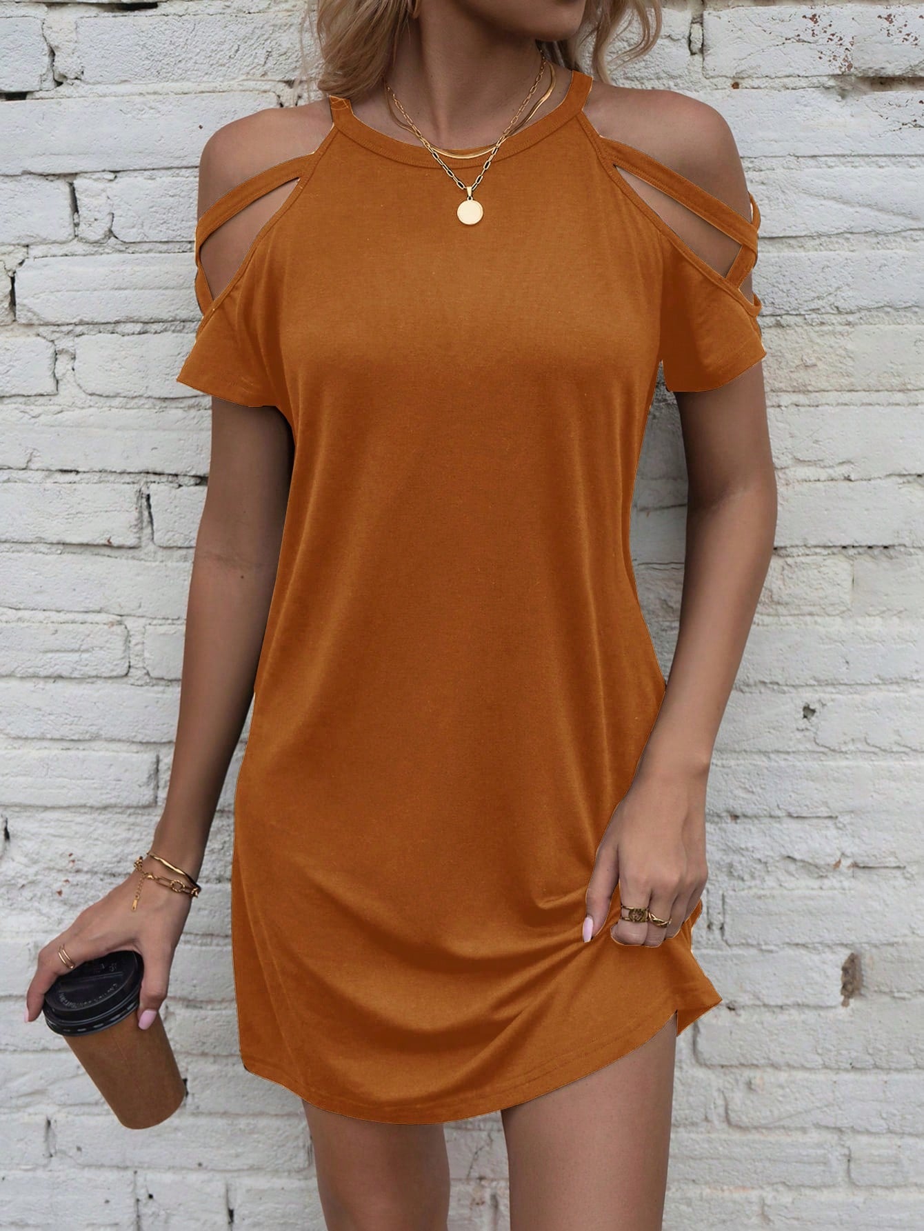 Summer Solid Color Cold Shoulder Casual Dress